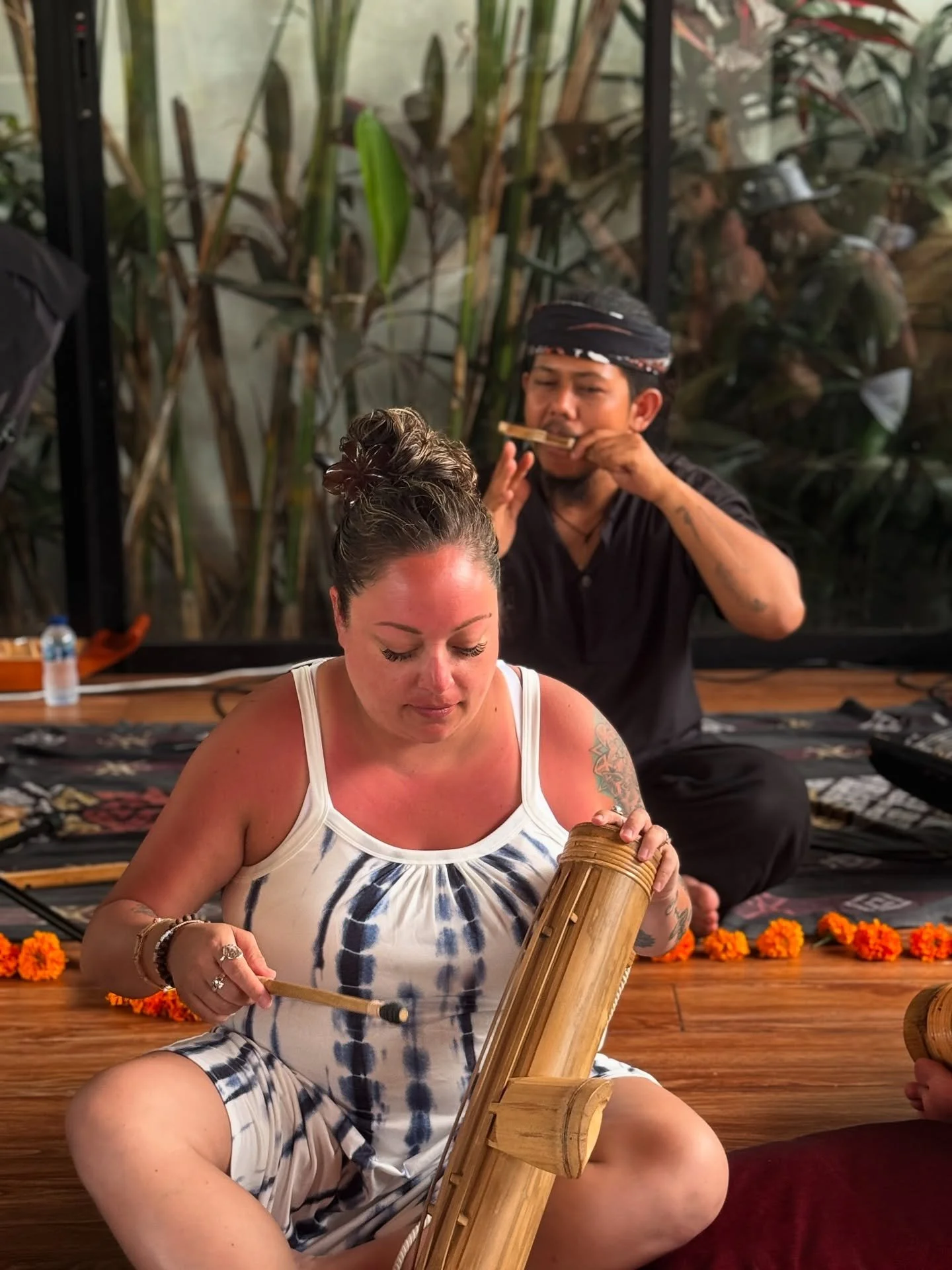 A day of music, vibration and connection. We started with a lesson playing ancient instruments from West Java, created and taught by @sacredinstruments . Centuries old wisdom and culture were shared and enjoyed. We finished at a temple experiencing t