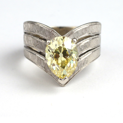 Lot 79 - Pear-shaped Canary Yellow Diamond Ring