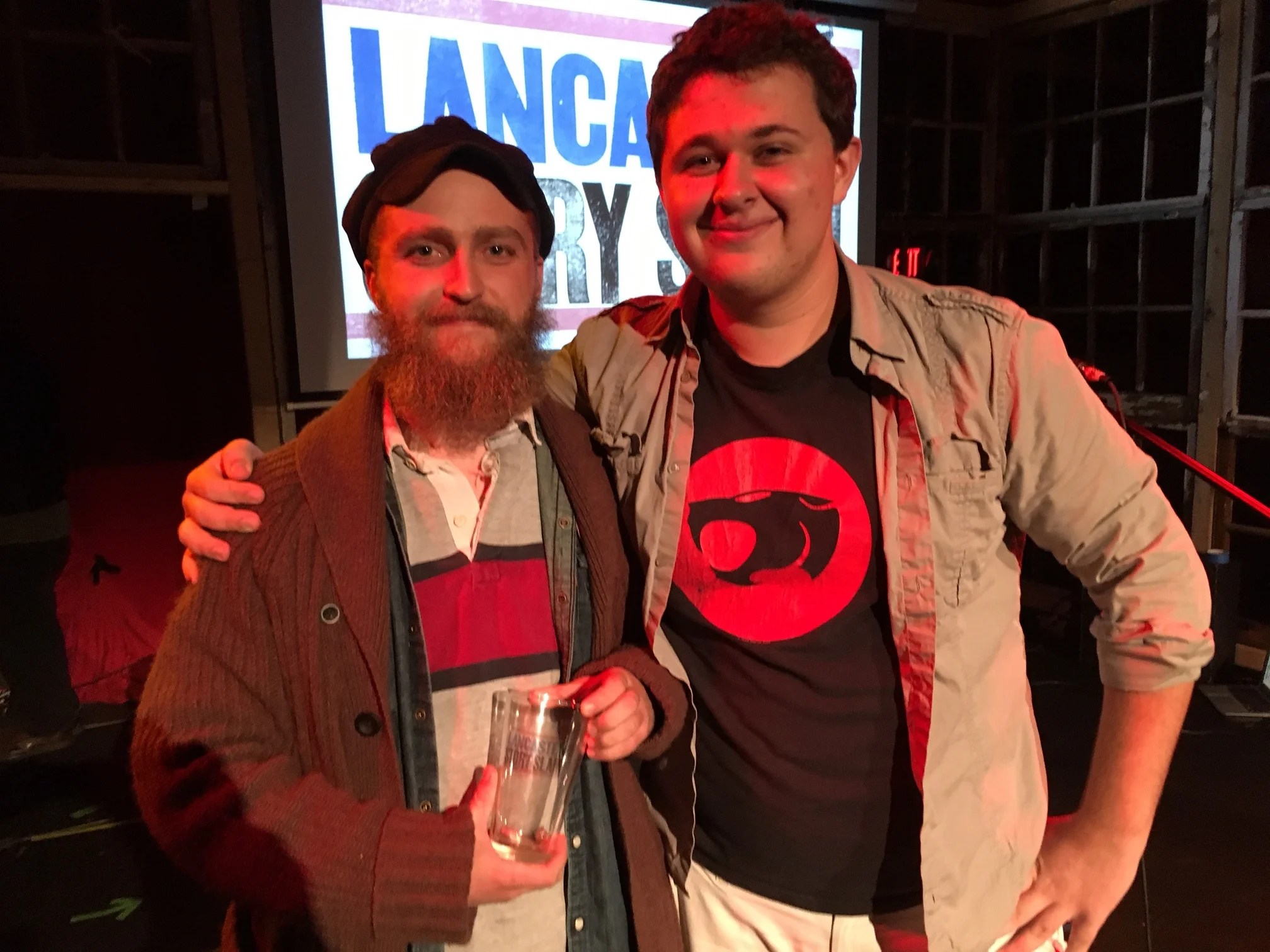 October Champion Aaron Lewis poses with emcee Carter Grimm
