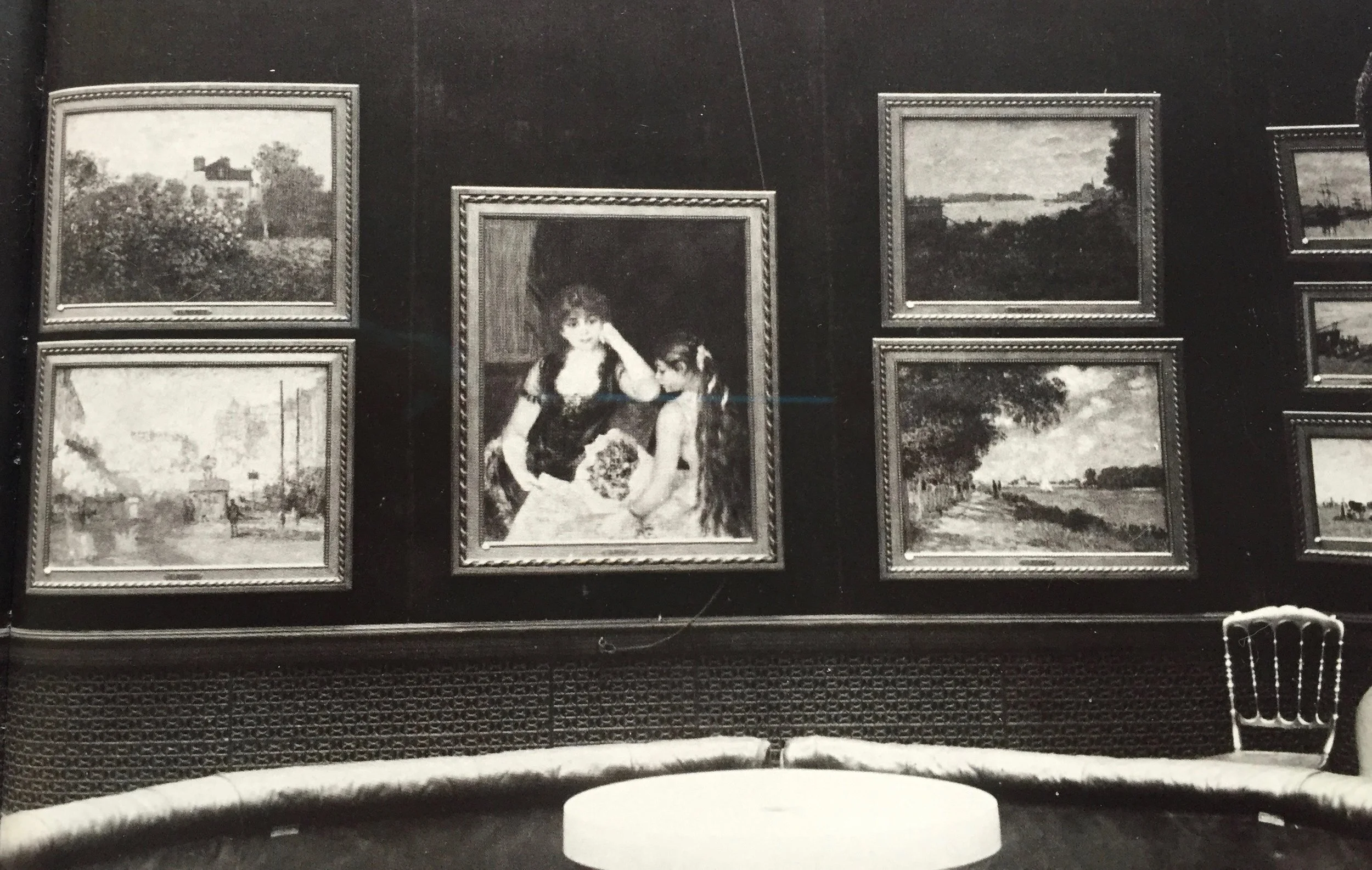 Detail view of Durand-Ruel ‘baguette’ frames in the Louis XVI style in the exhibition ‘Pictures by Boudin, Cezanne, Degas, Manet, Monet, Morisot, Pissarro, Renoir, Sisley. Exhibited by Messrs. Durand-Ruel and Sons of Paris’ at Grafton Gallery, London, January & February, 1905.