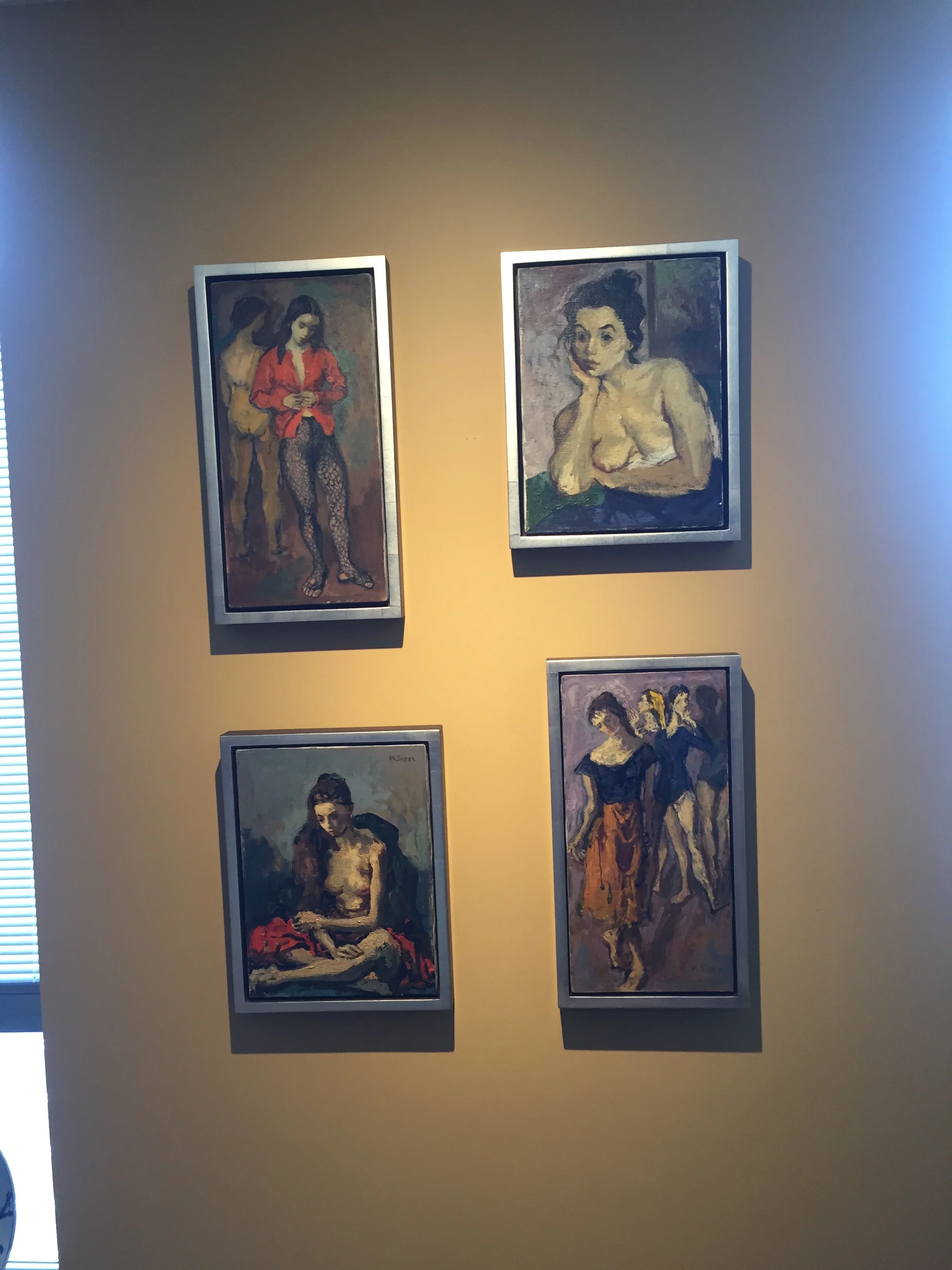 Four Moses Soyer paintings in new location with new frames and float-style fitting.