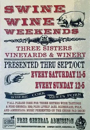See Us at Swine Wine Saturday at Three Sisters Vineyards & Winery