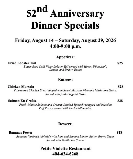 Anniversary Special Dinner Menu