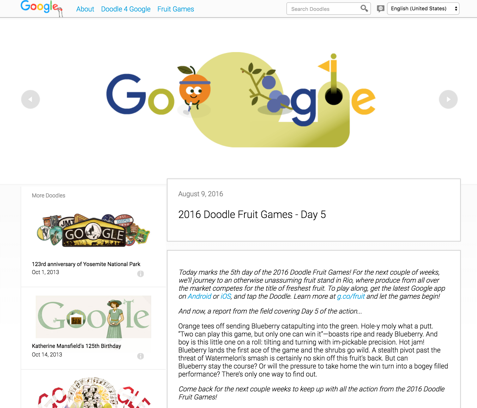 2016 Doodle Fruit Games - Day 1 Doodle - Google Doodles