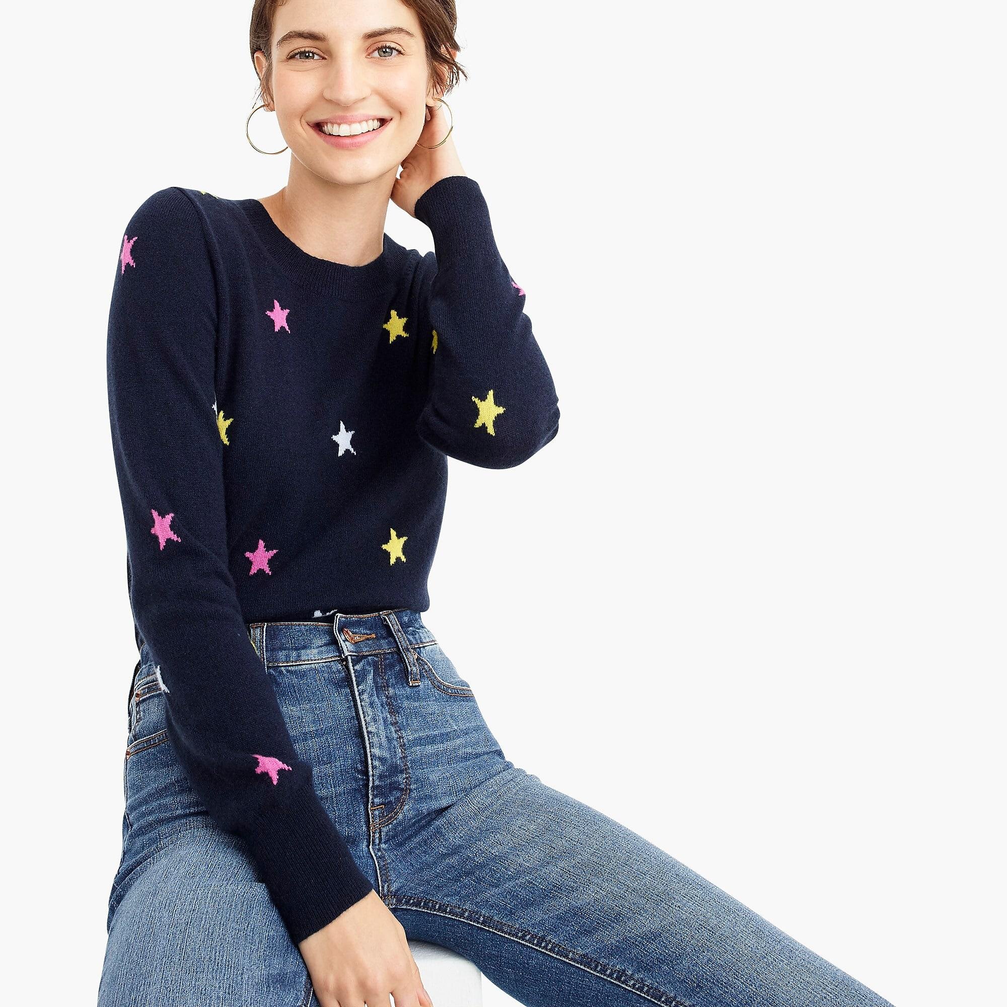 jcrew-navy-blue-citron-pink-Long-sleeve-Everyday-Cashmere-Crewneck-Sweater-In-Stars.jpeg