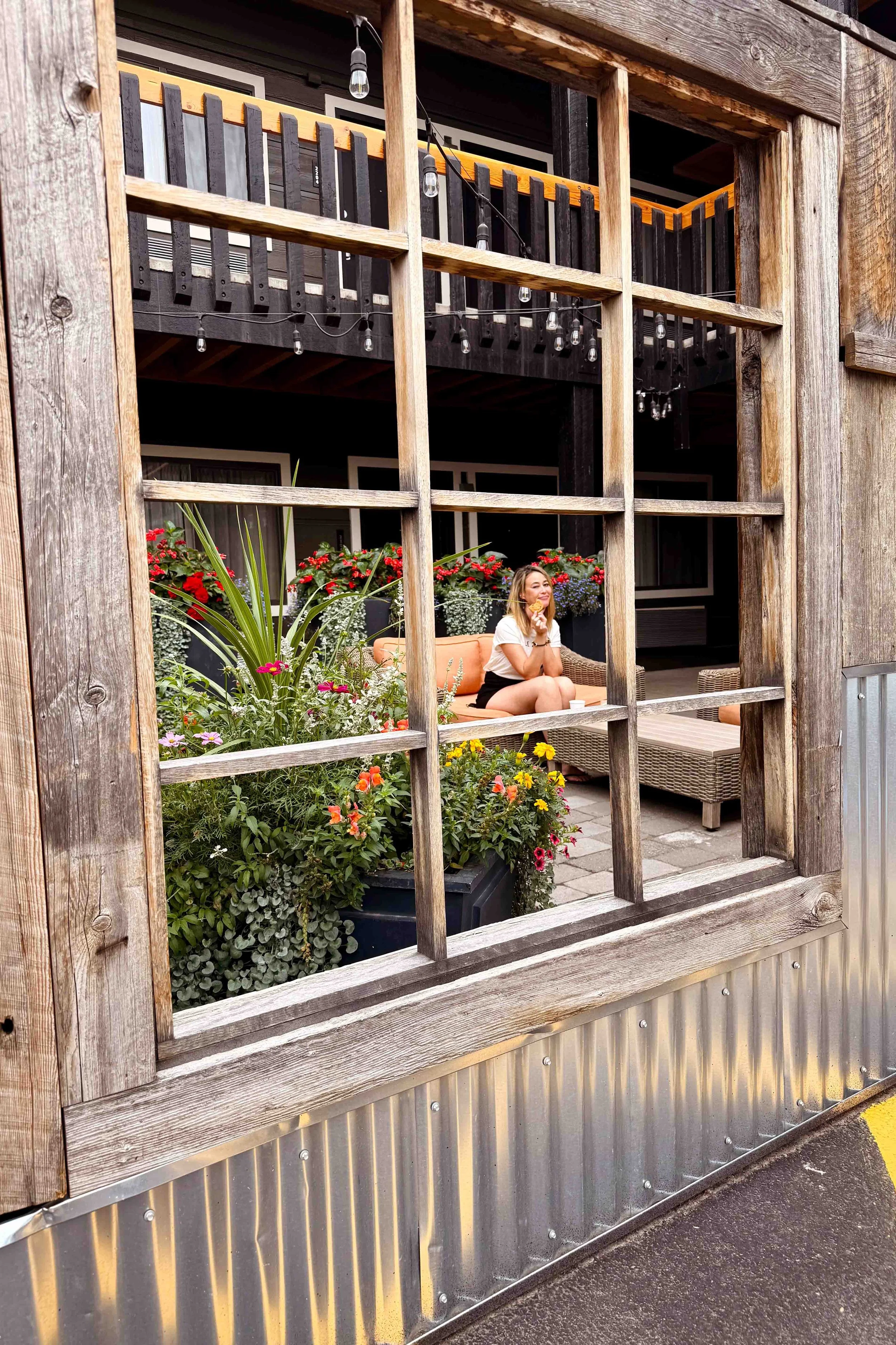 Enjoying my free warm cookie at the Rockwell Inn