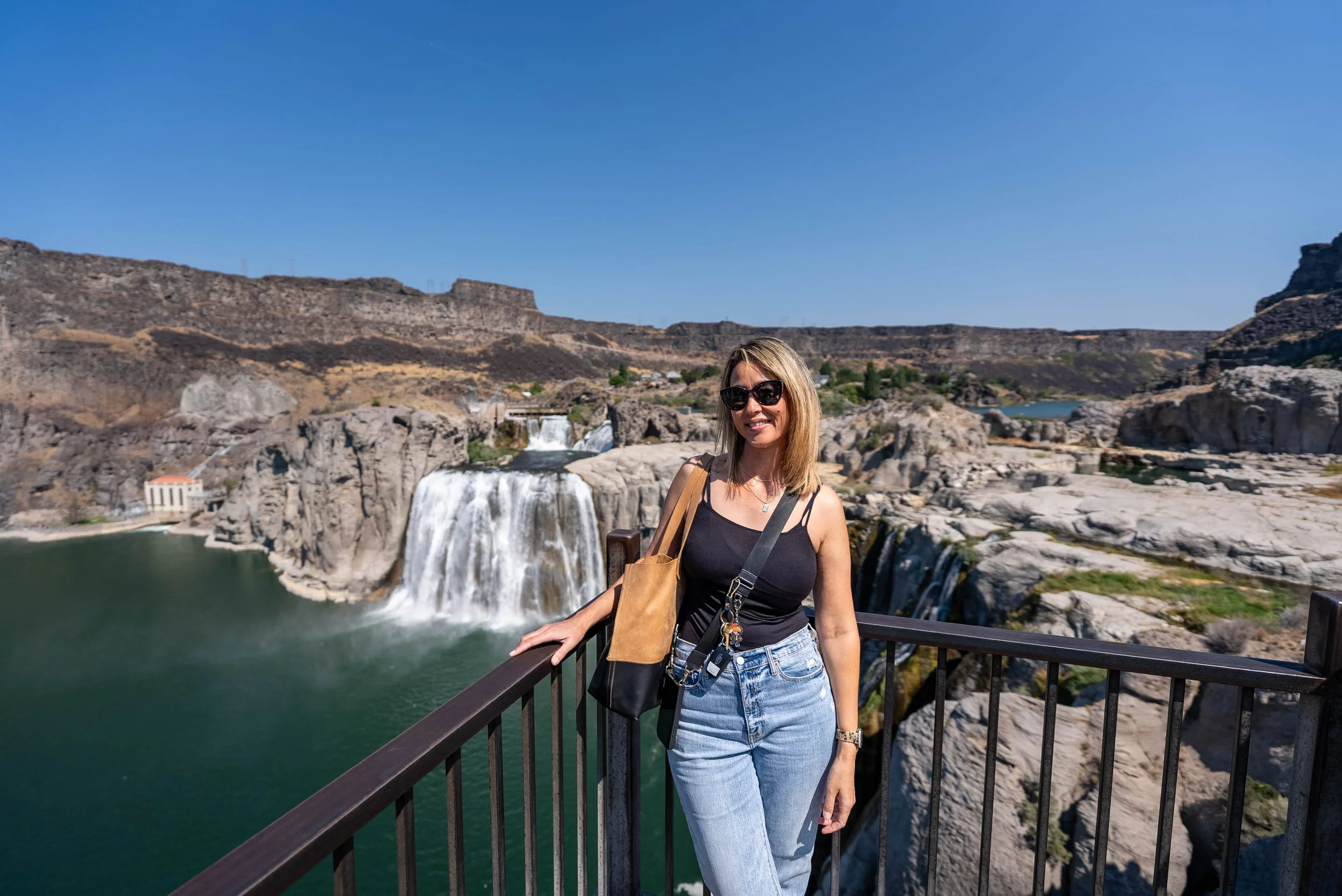 Taking a picture at the main photo area at Shoshone Falls