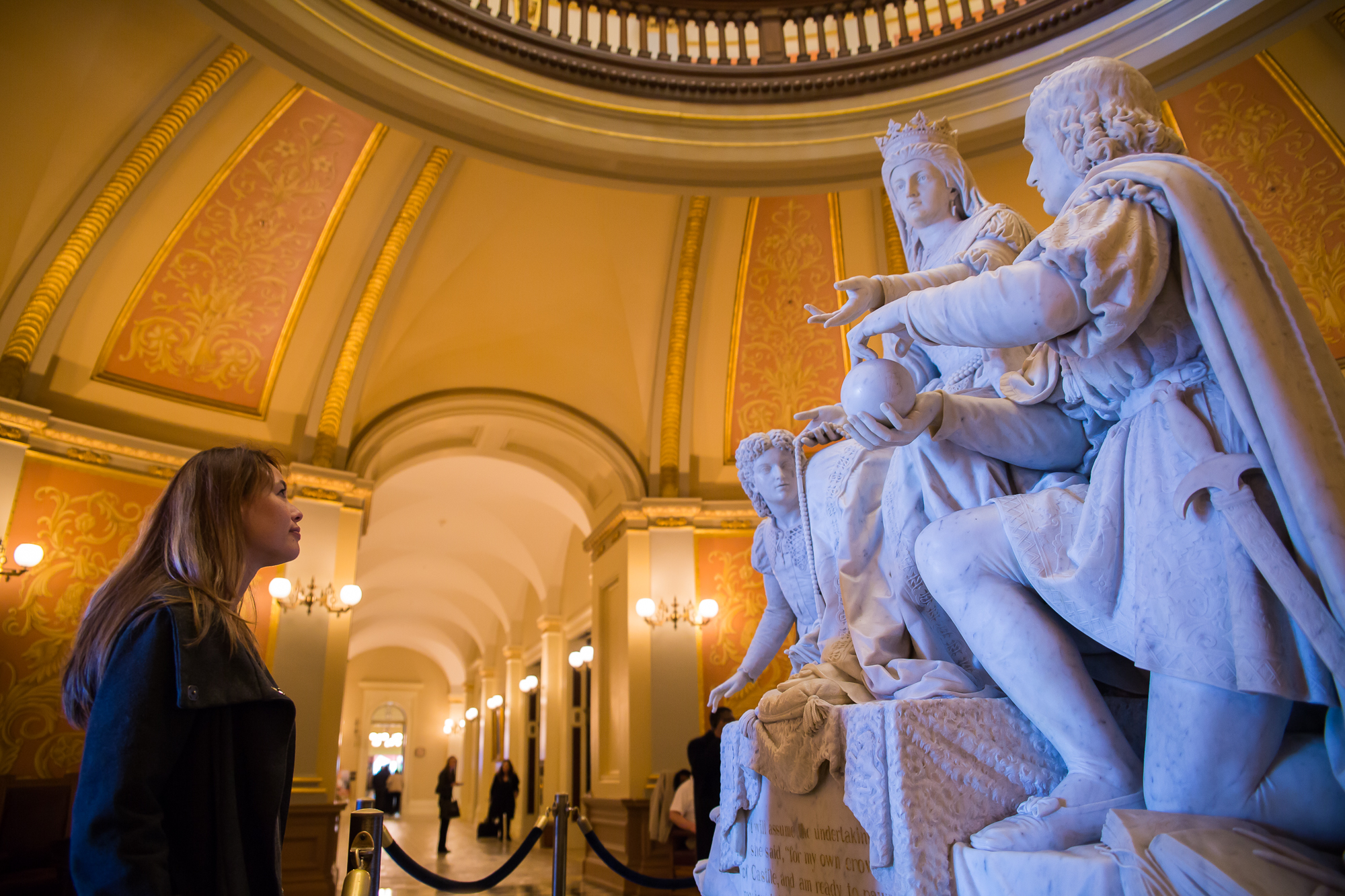 A large statuary group titled Columbus’ Last Appeal to Queen Isabella. Made of Carrara marble.