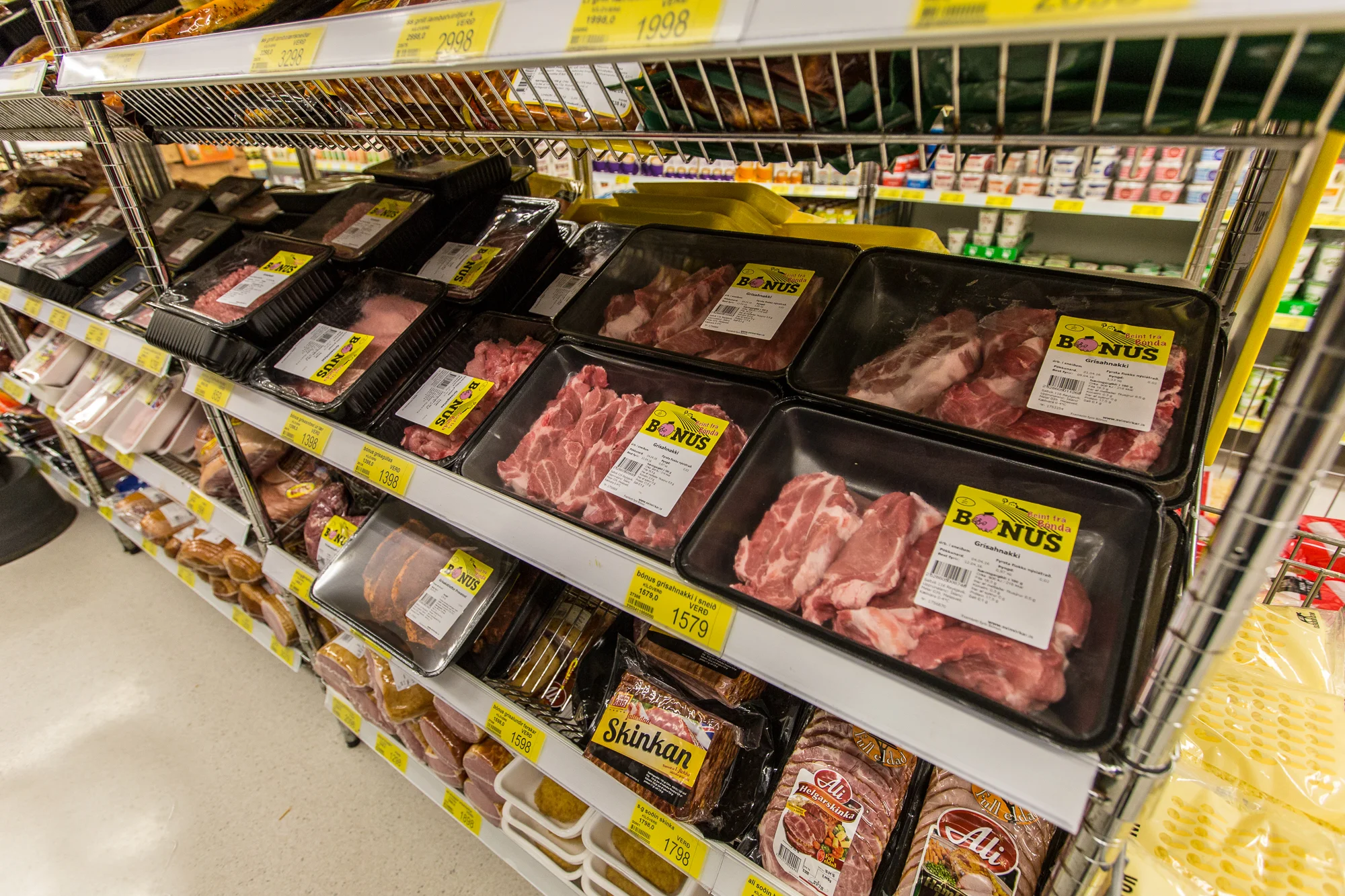 Meat selection at the Bonus Supermarket