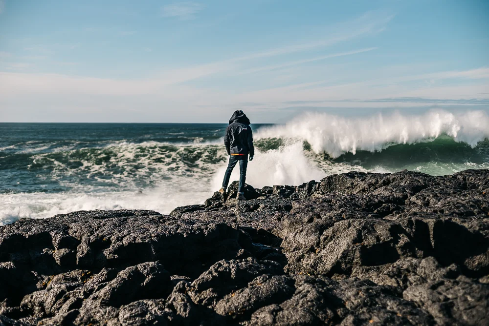 Standing by the incredible waves of Hellnar