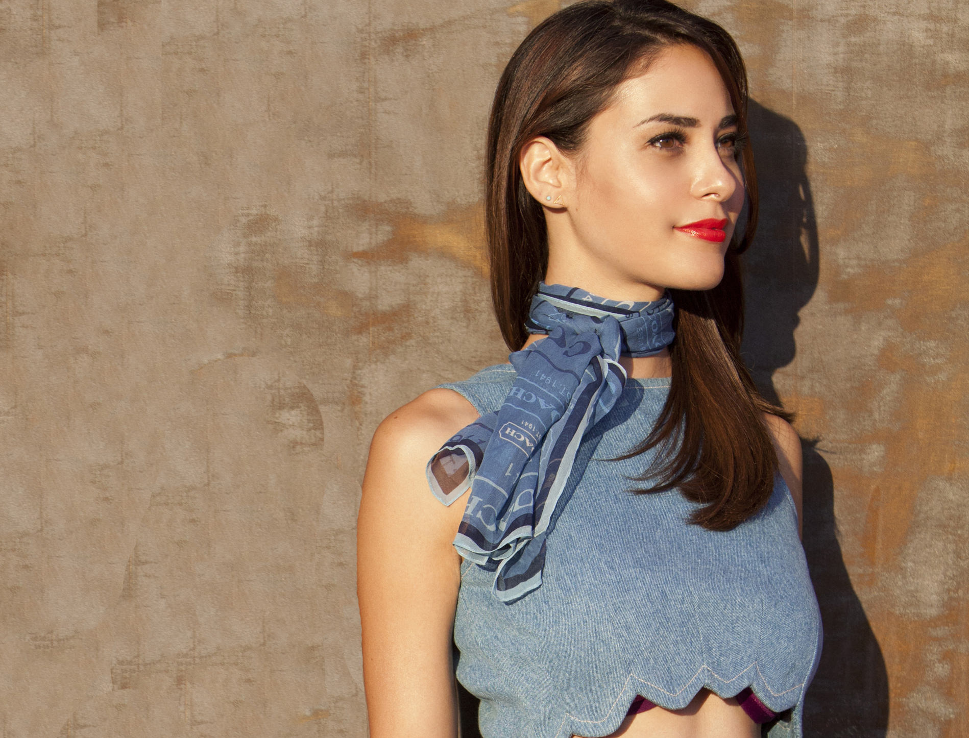 Denim Top & Coach Neck Scarf