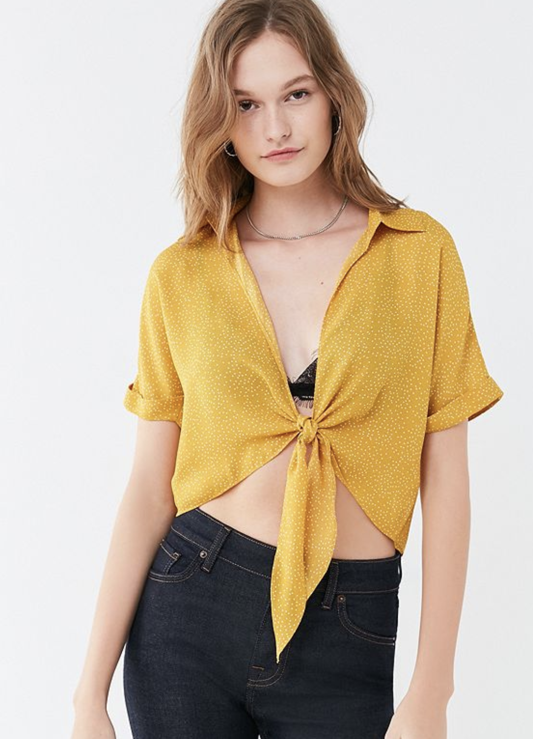 UO Polka Dot Tie-Front Top