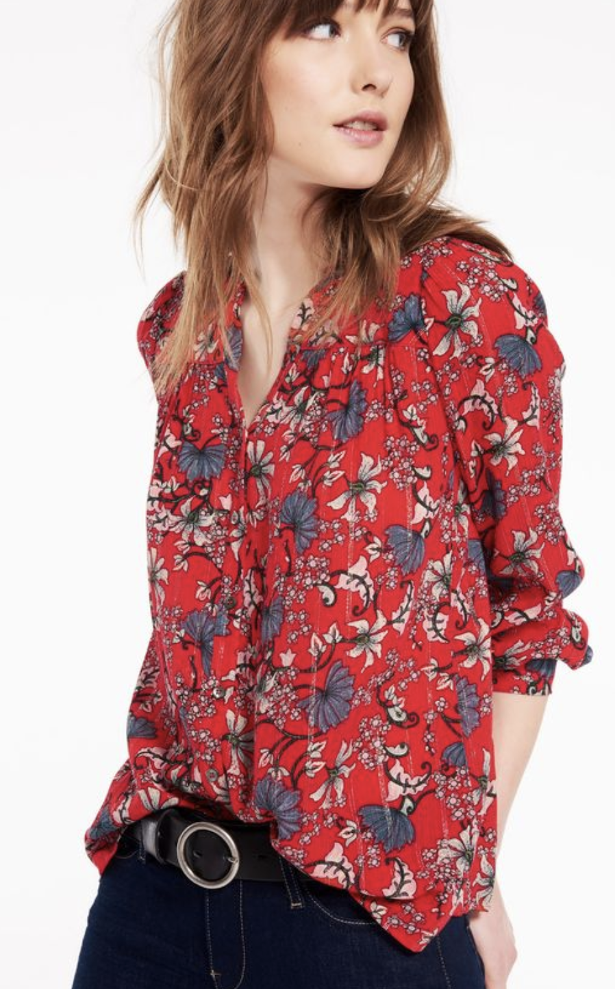 ba&sh Edgy Floral-Print Button-Front Top