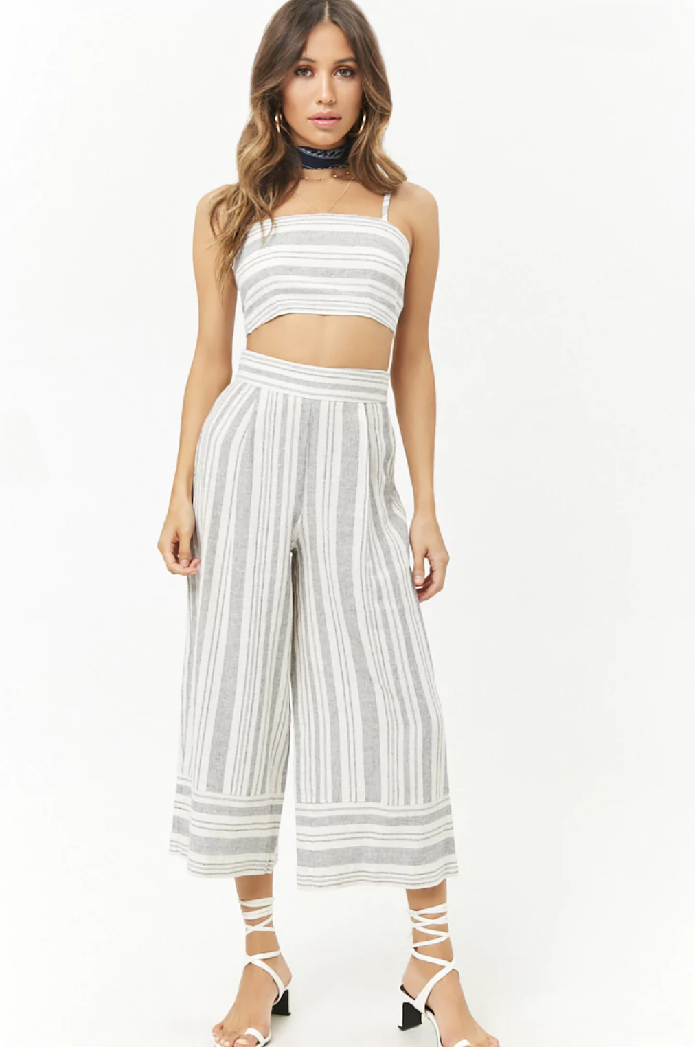 F21 Striped Linen-Blend Set