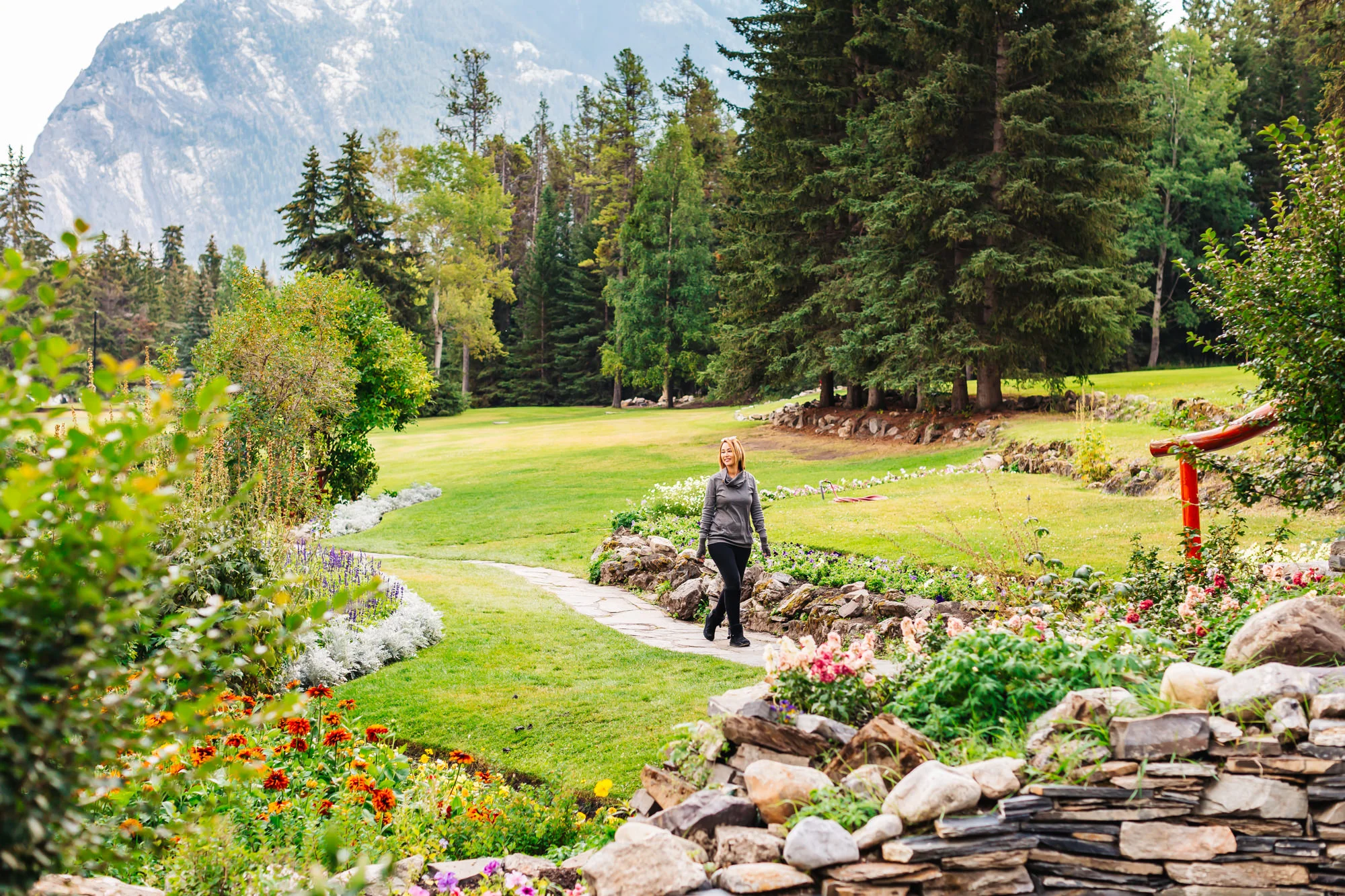 Beautiful flower garden in downtown Banff