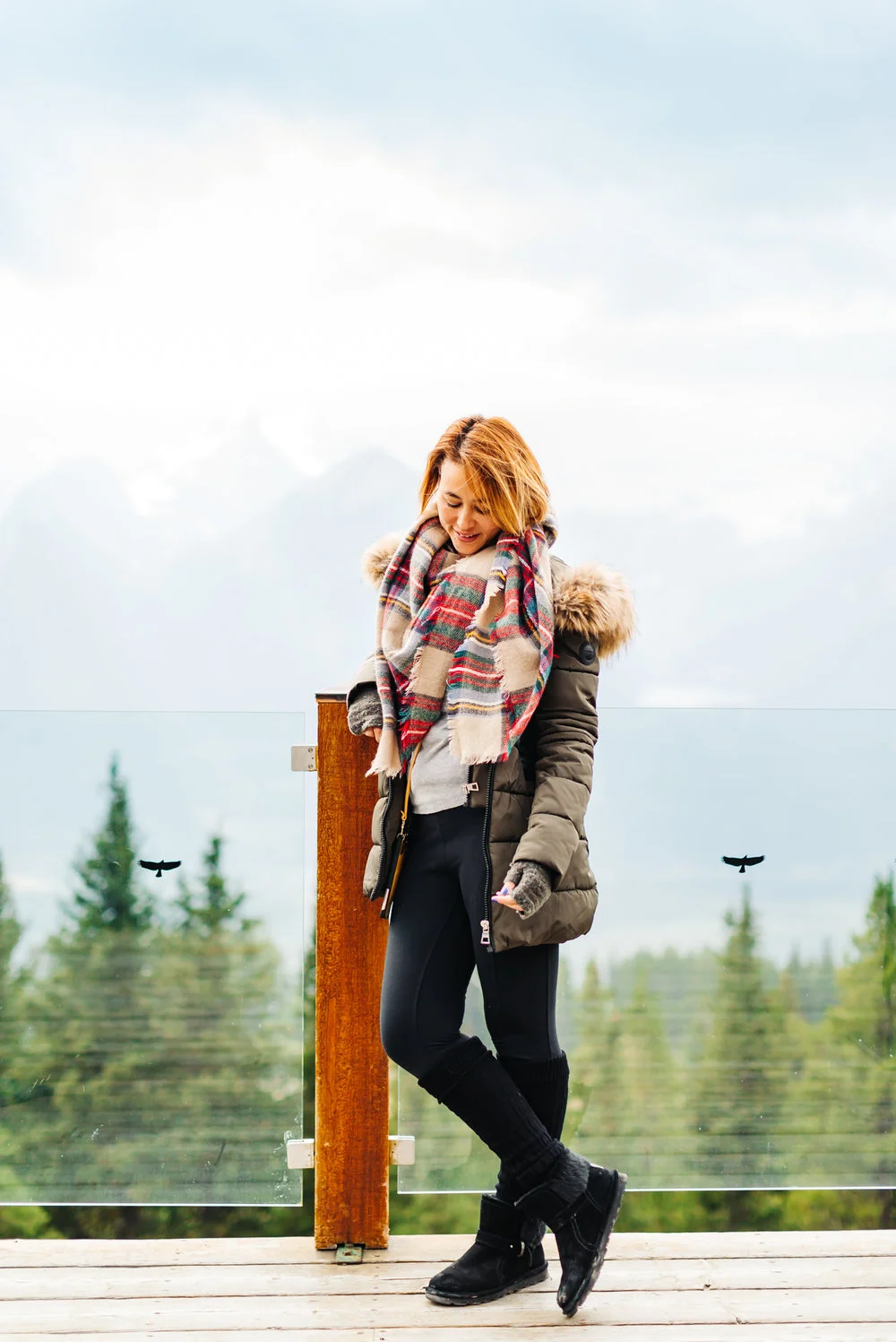 TARTAN WRAP SCARF // ATHLETA LEGGINGS // BEARPAW KOKO BOOTS