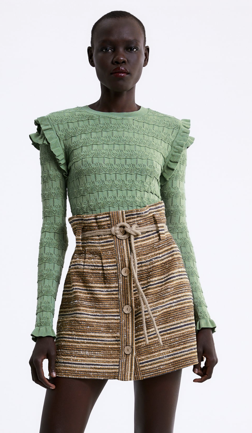 Zara TEXTURED WEAVE SWEATER WITH RUFFLES