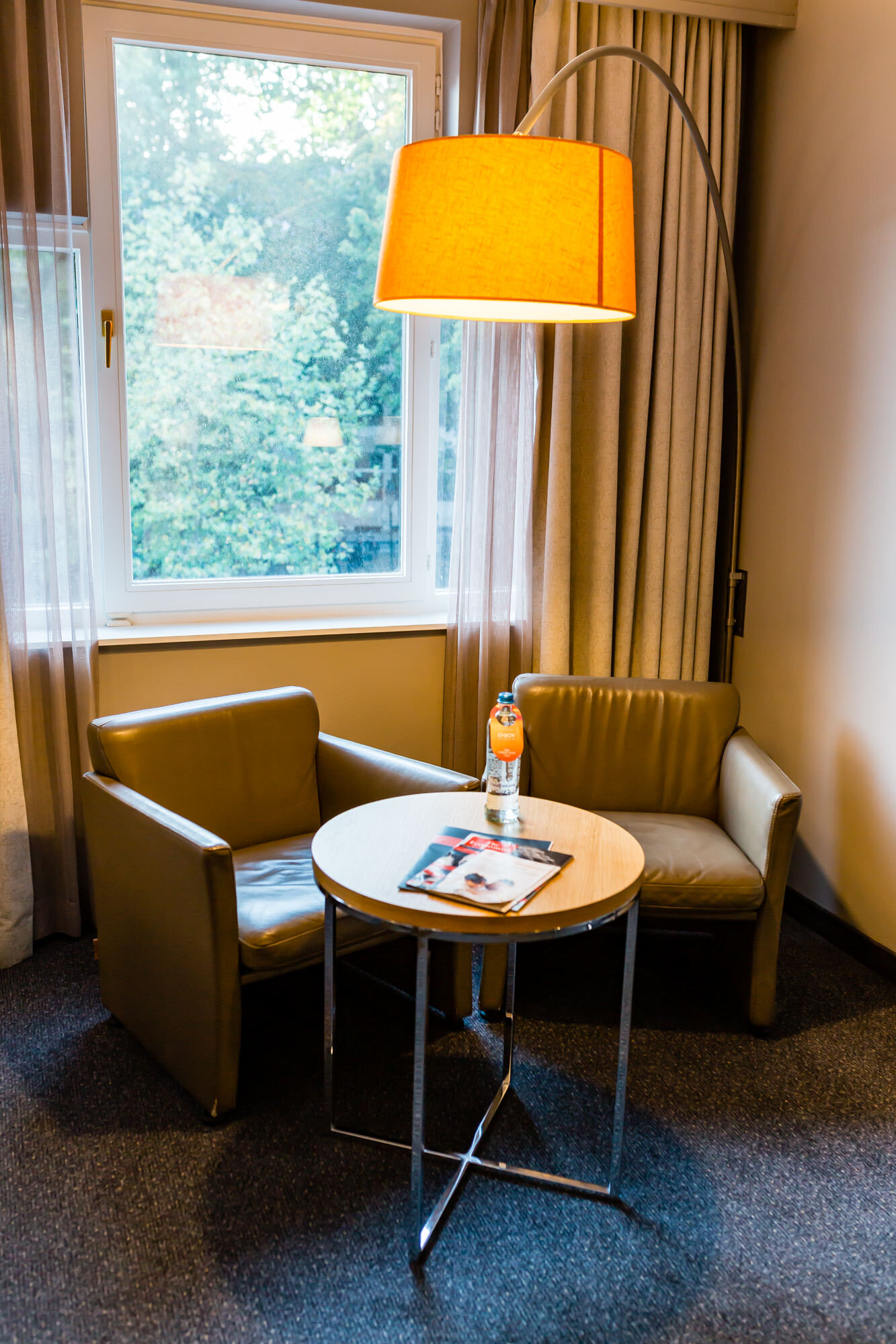 Lounge area with complimentary water