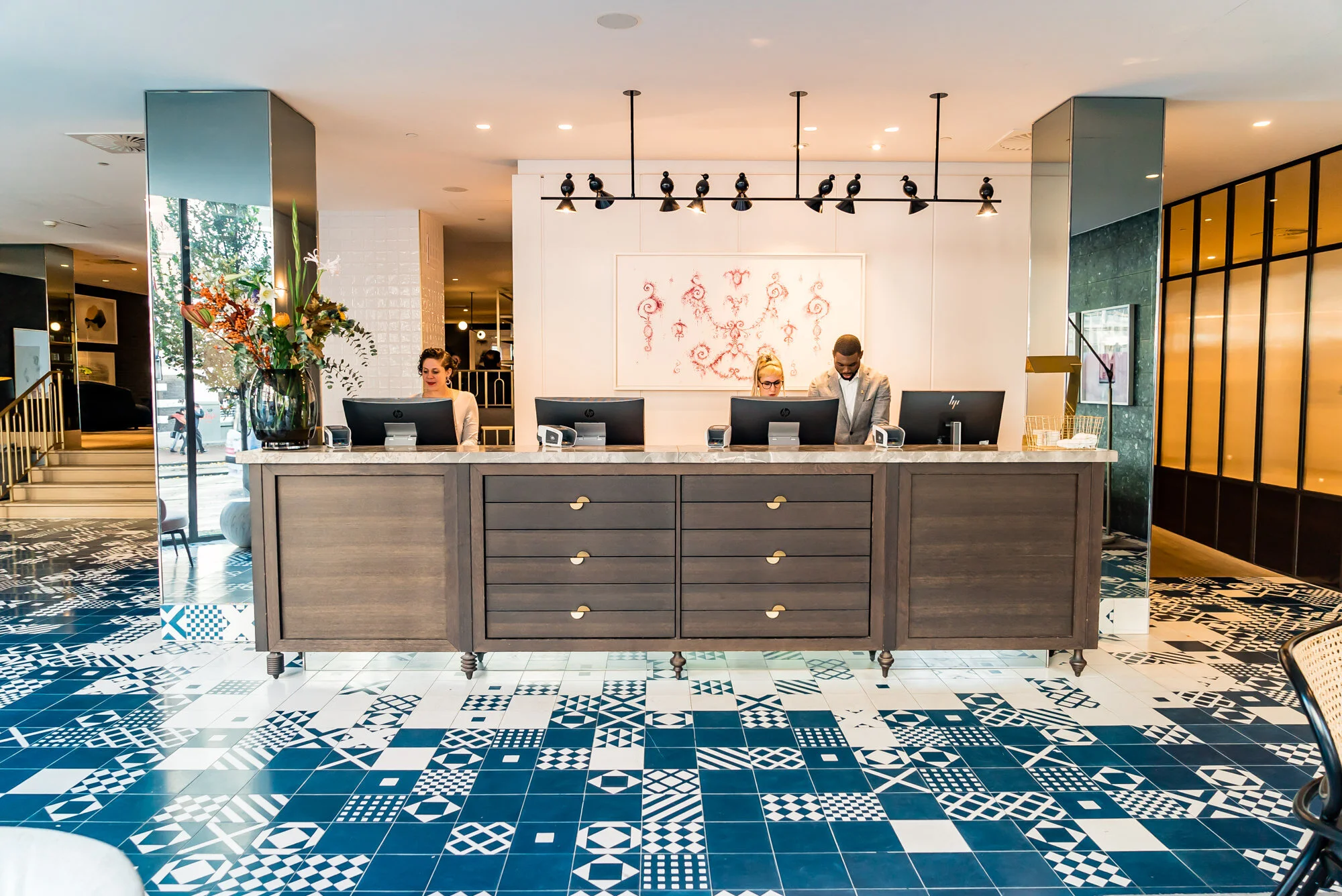 Beautiful Check-in Counter. Did you notice the birds?