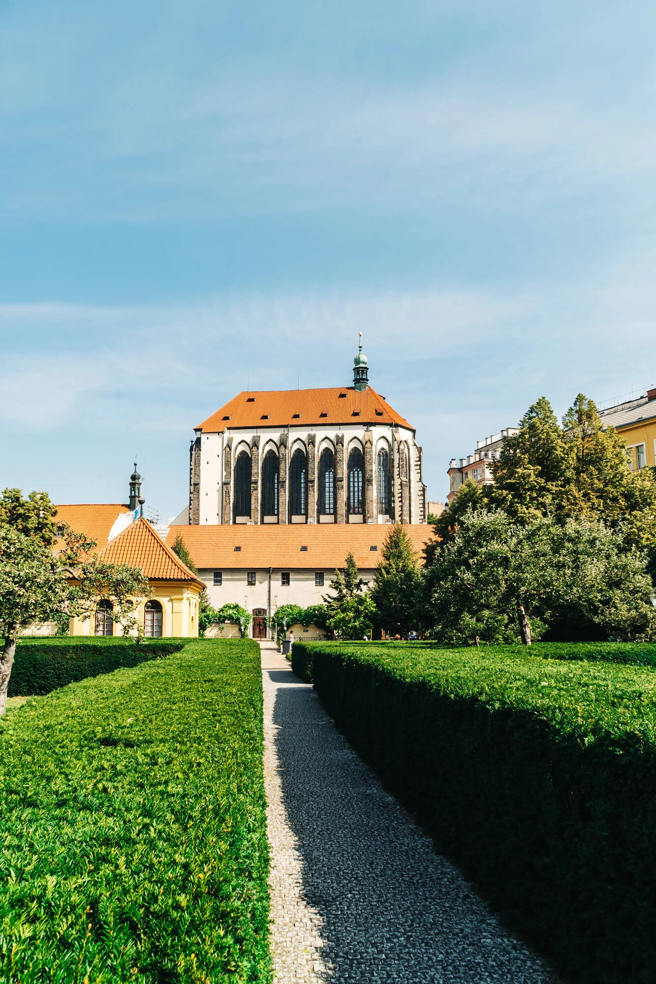 Franciscan Gardens - lush public garden with church in the background