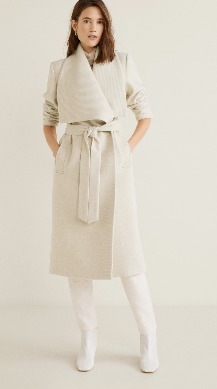 Mango Long White Wool Coat