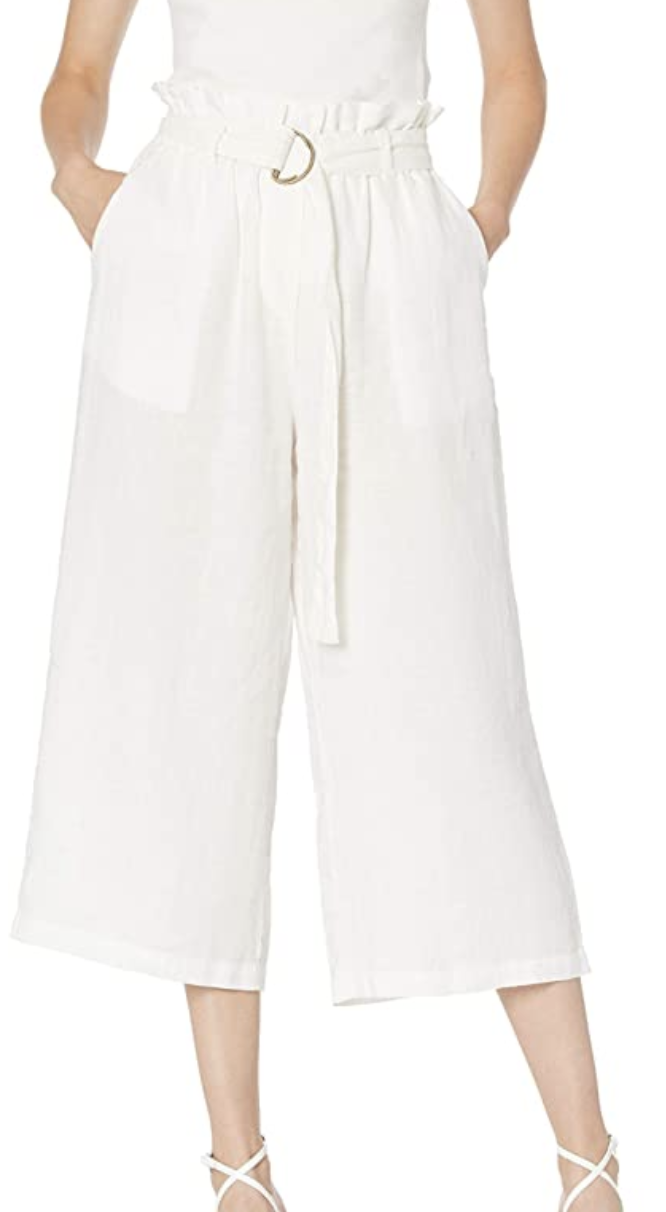 The Drop Laurel Loose Wide Leg Cropped Linen Culotte Pant 