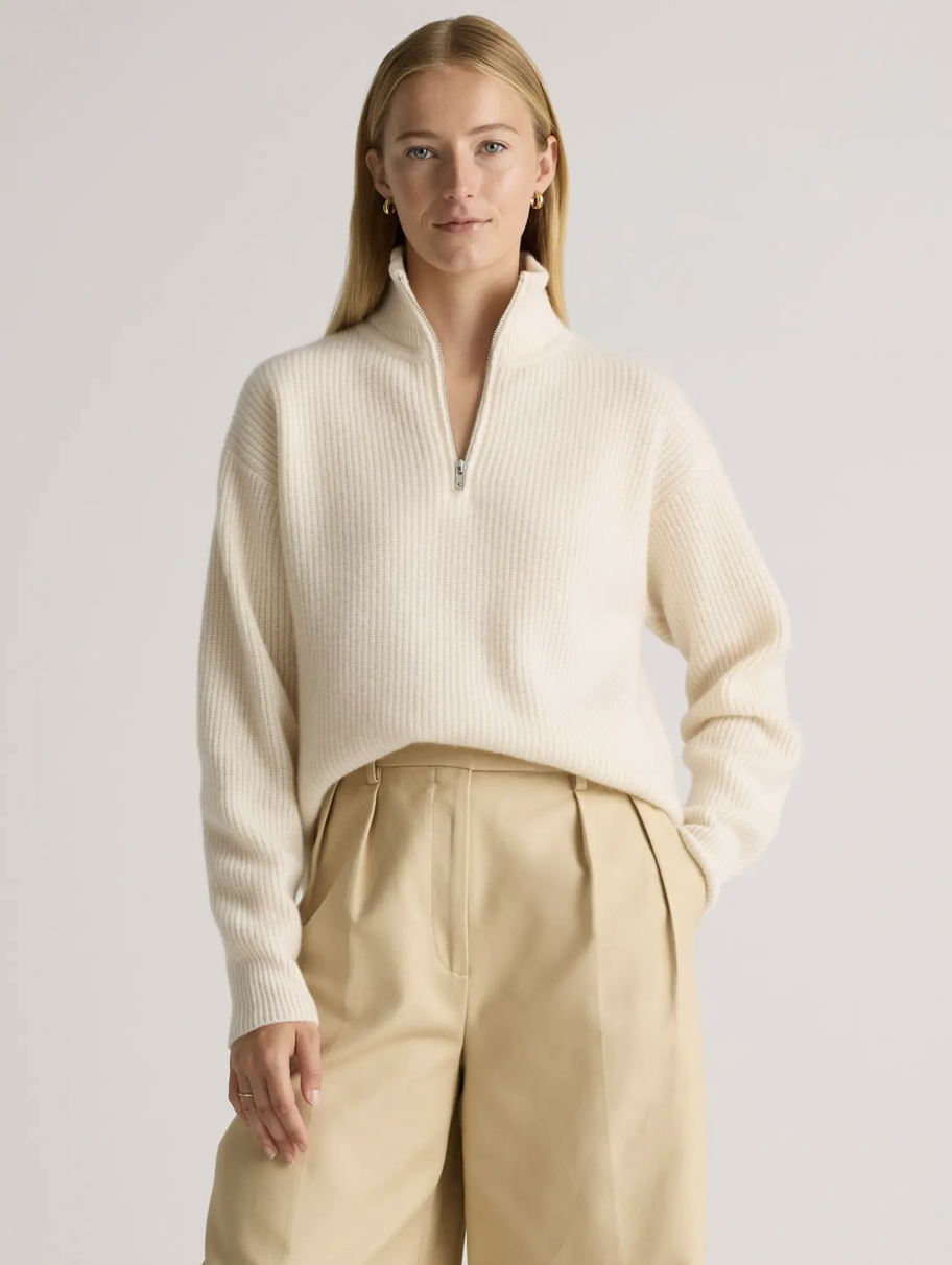 Quince Mongolian Cashmere Fisherman Quarter Zip Sweater