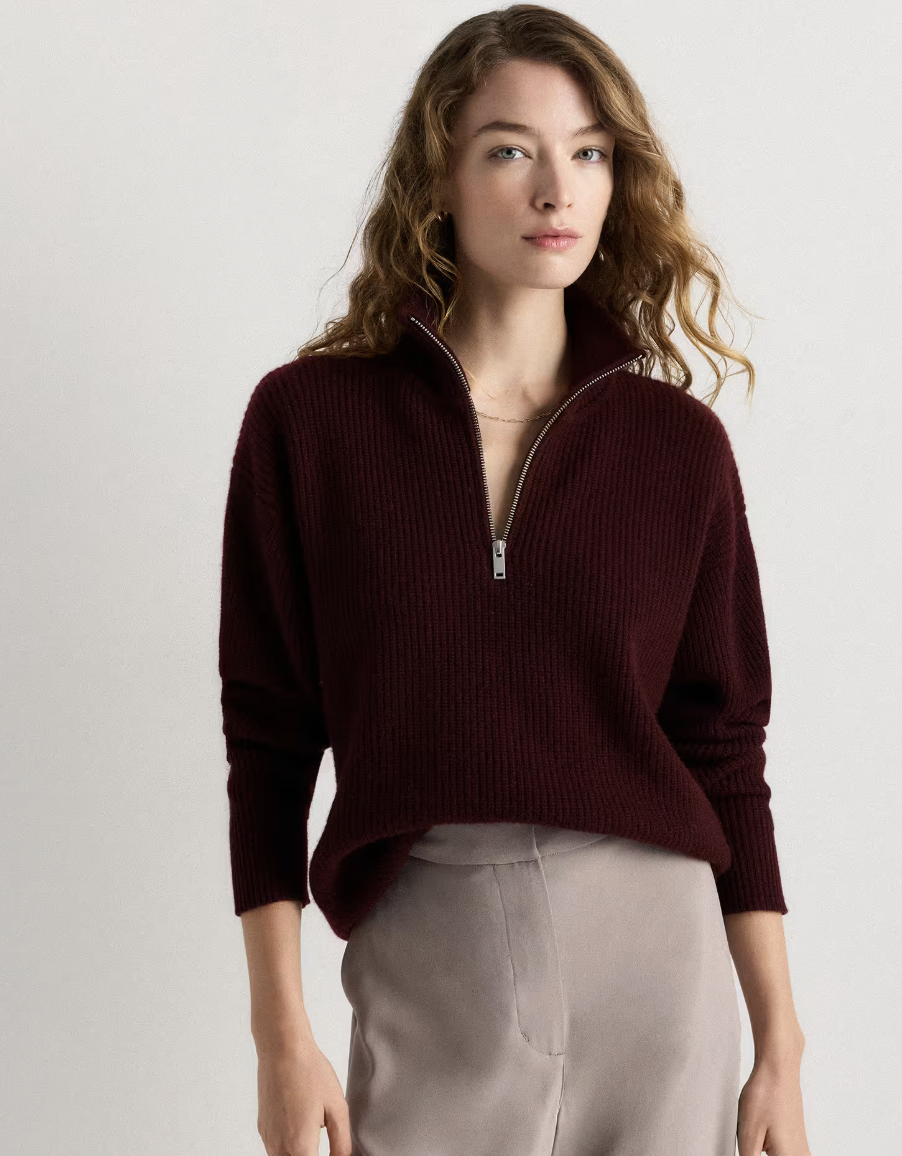 Quince Mongolian Cashmere Fisherman Quarter Zip Sweater