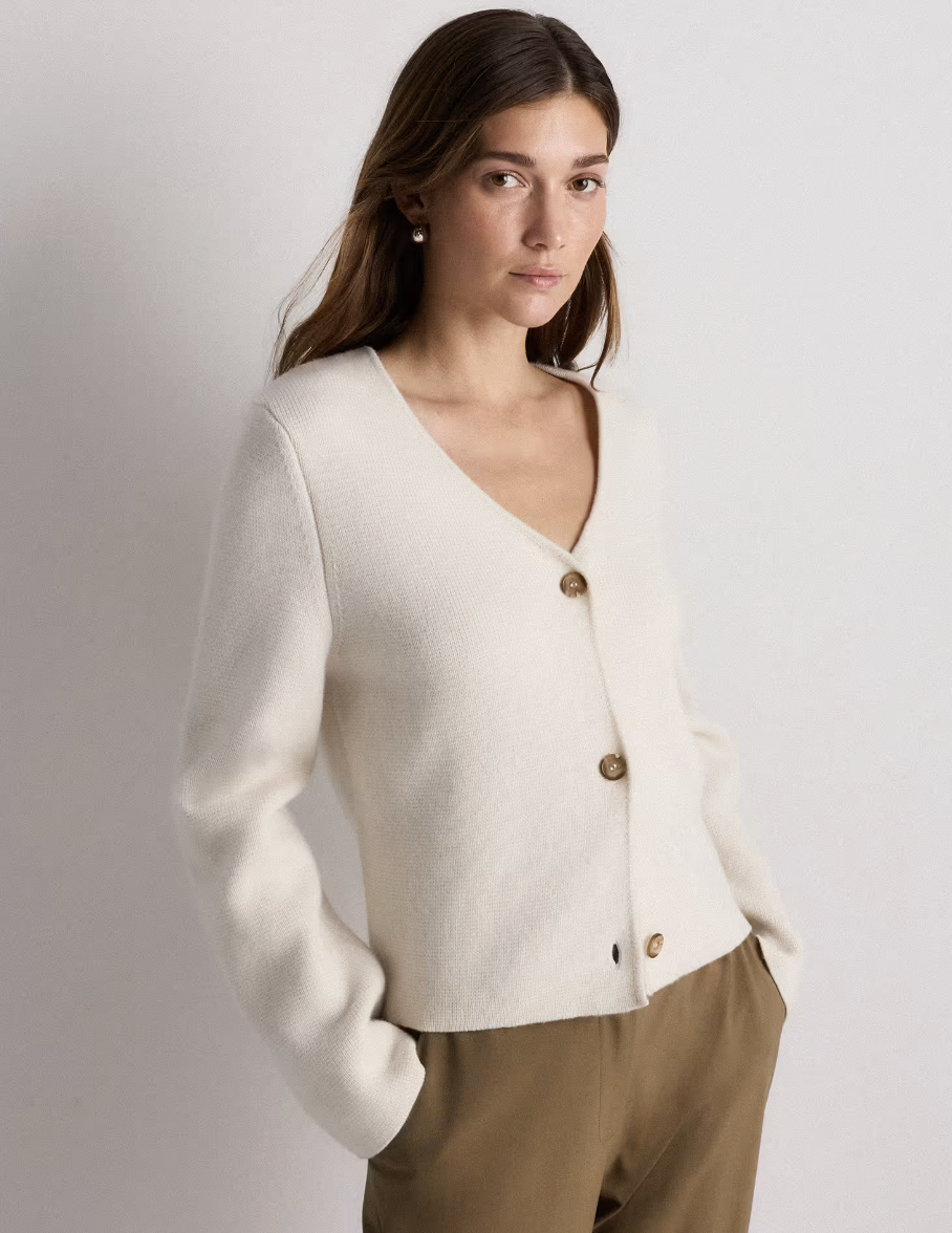 Quince Mongolian Cashmere Structured V-Neck Cardigan