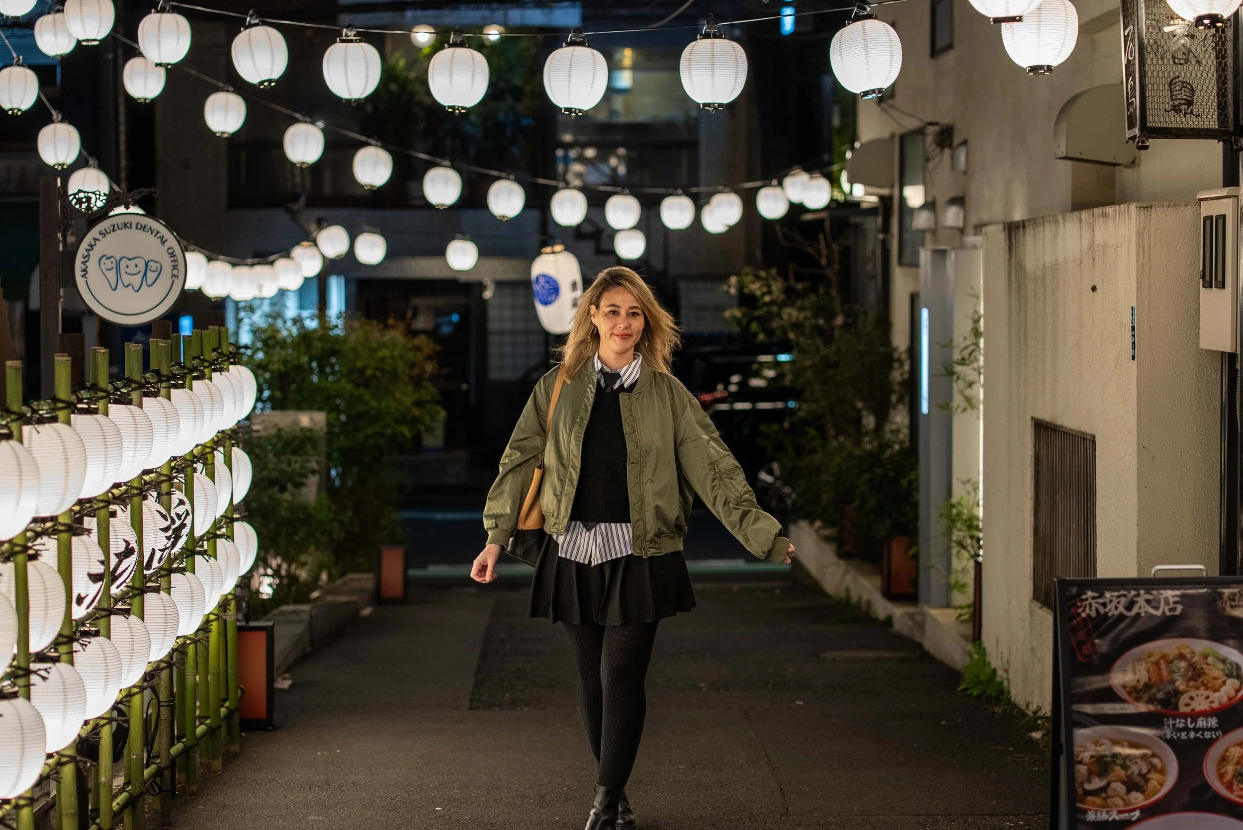 Night out in Akasaka with my favorite LOFT bomber jacket