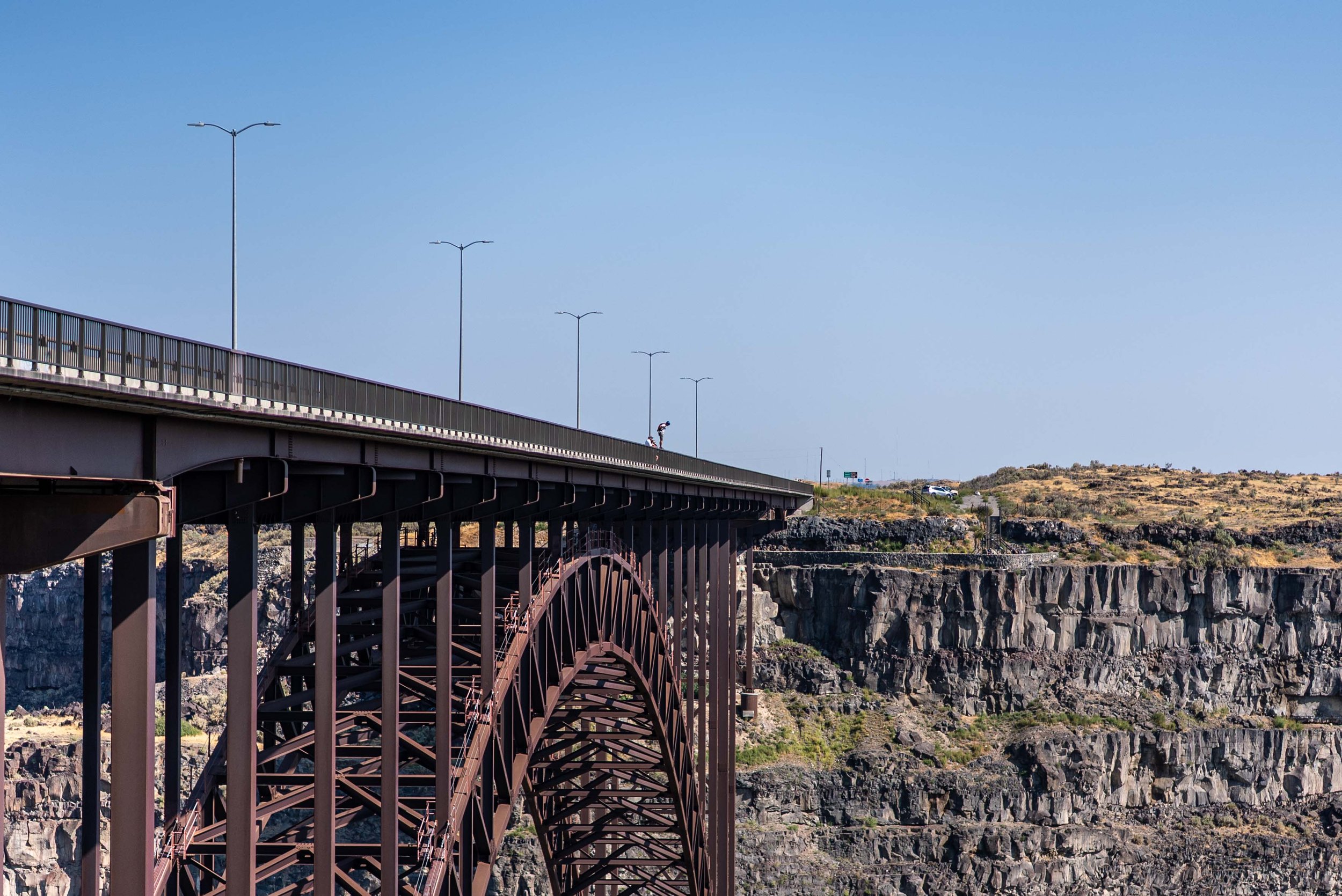 BASE jumper getting ready to jump from Perrine Bridge