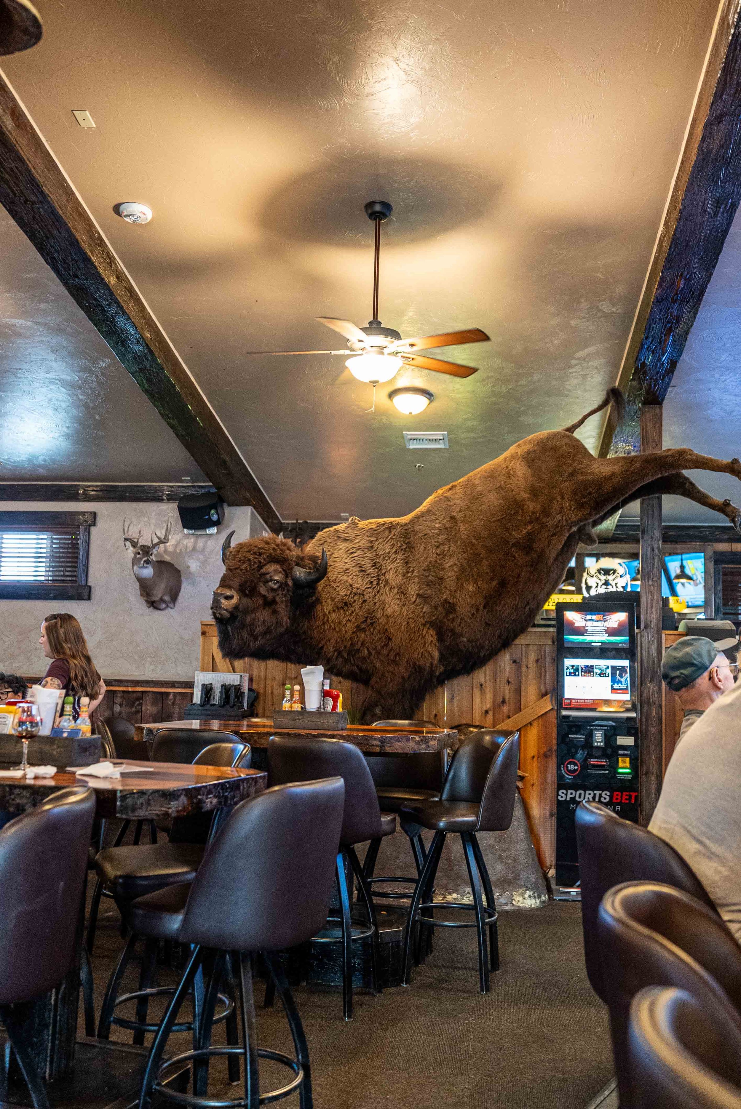Bison statue inside The Buffalo Bar