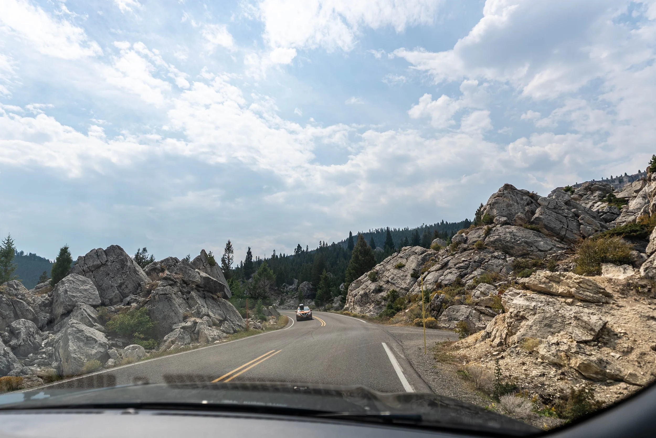 Yellowstone landscapes while driving
