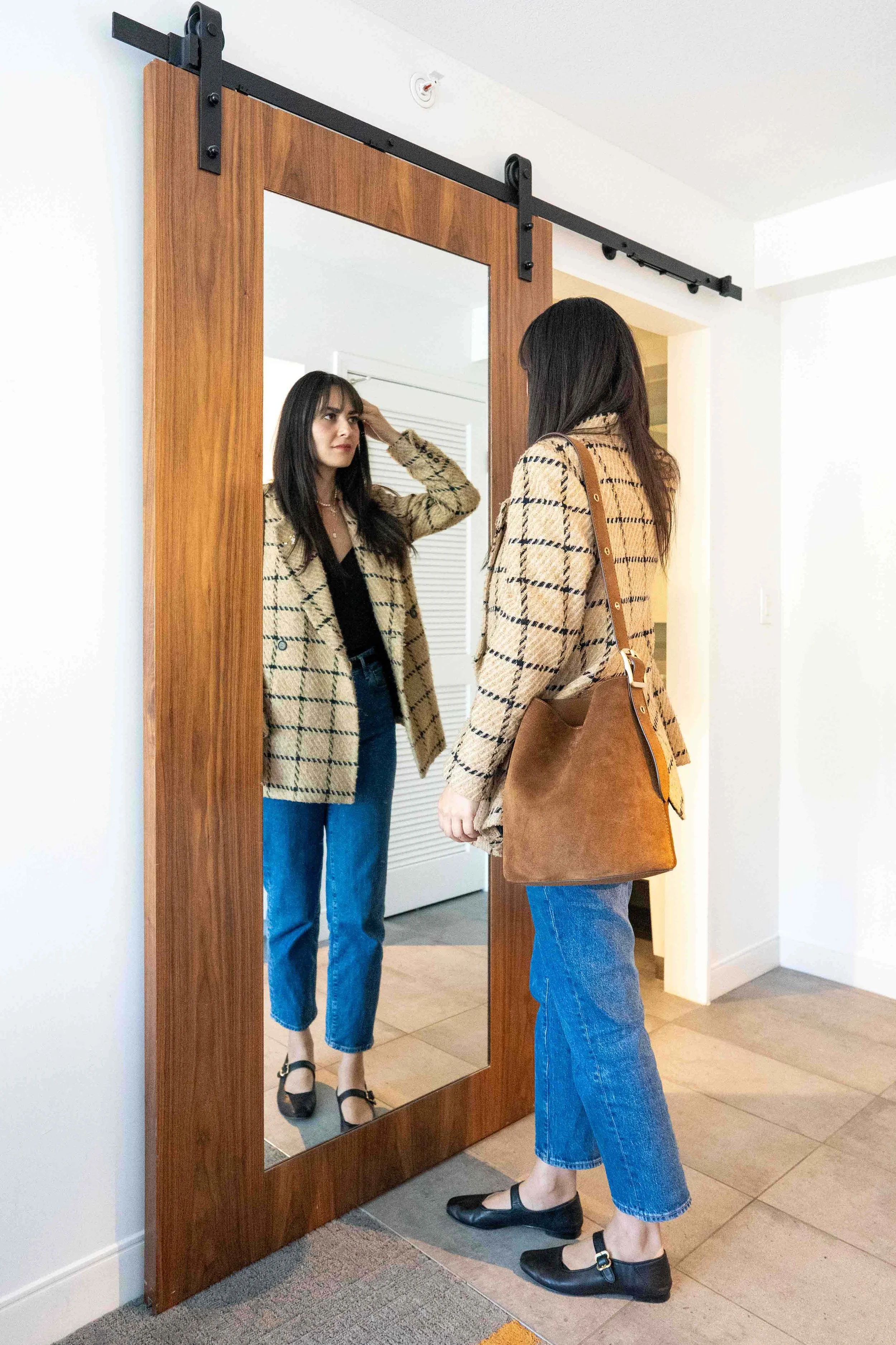 Floor length mirror on barn door