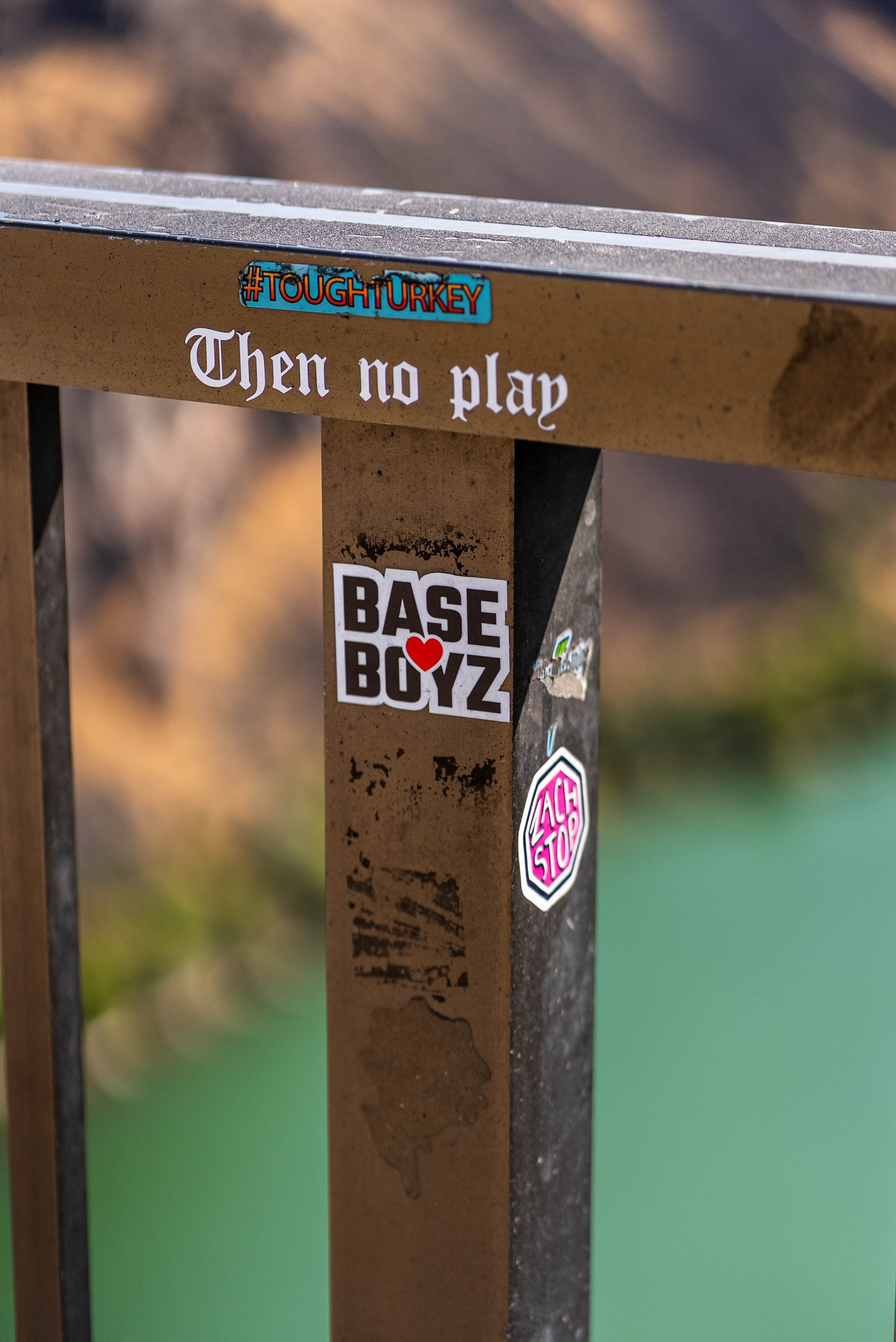 BASE jumper stickers on the bridge