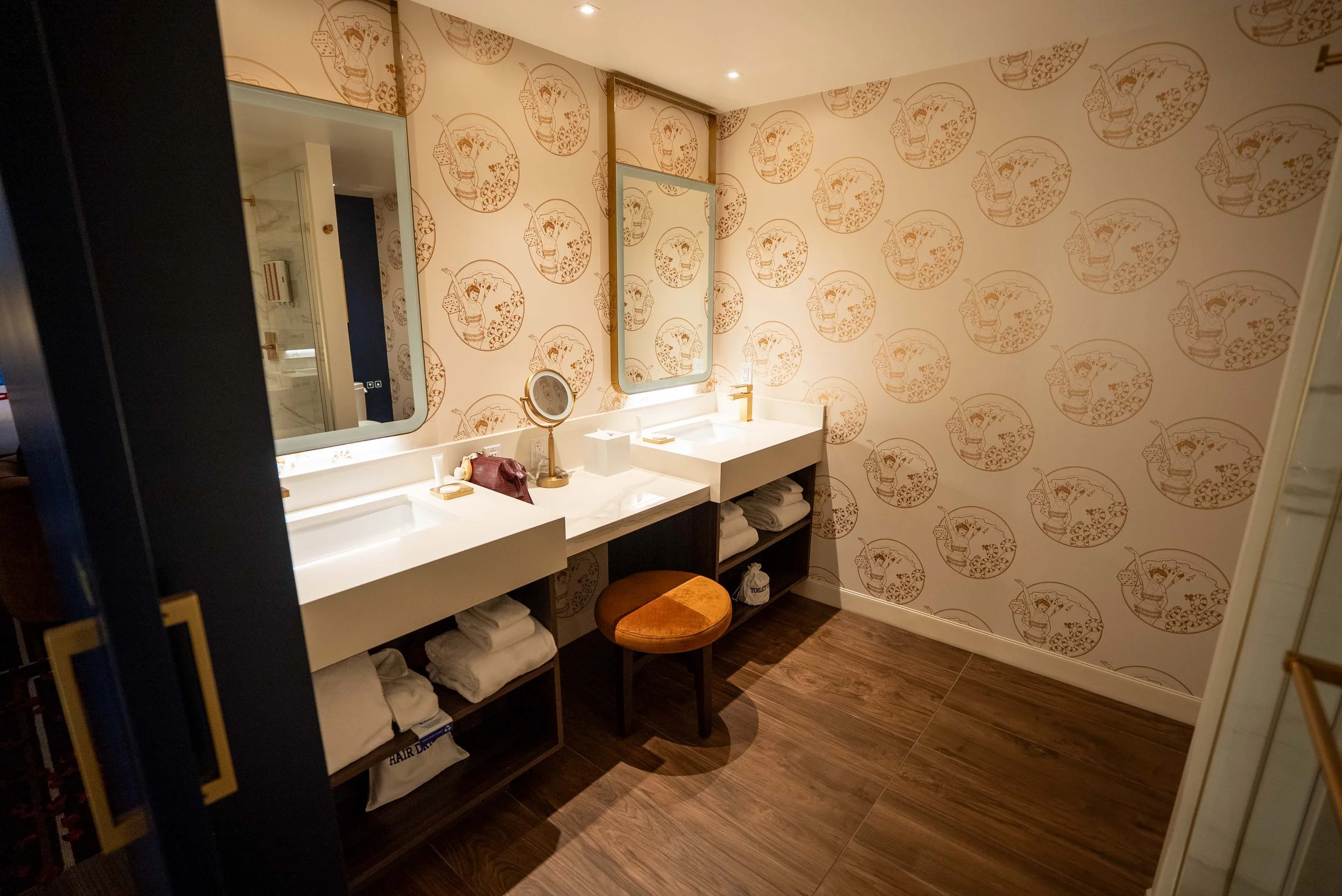 Fun Vegas-inspired bathroom with double sinks