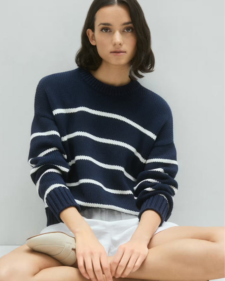 blue and white striped sweater