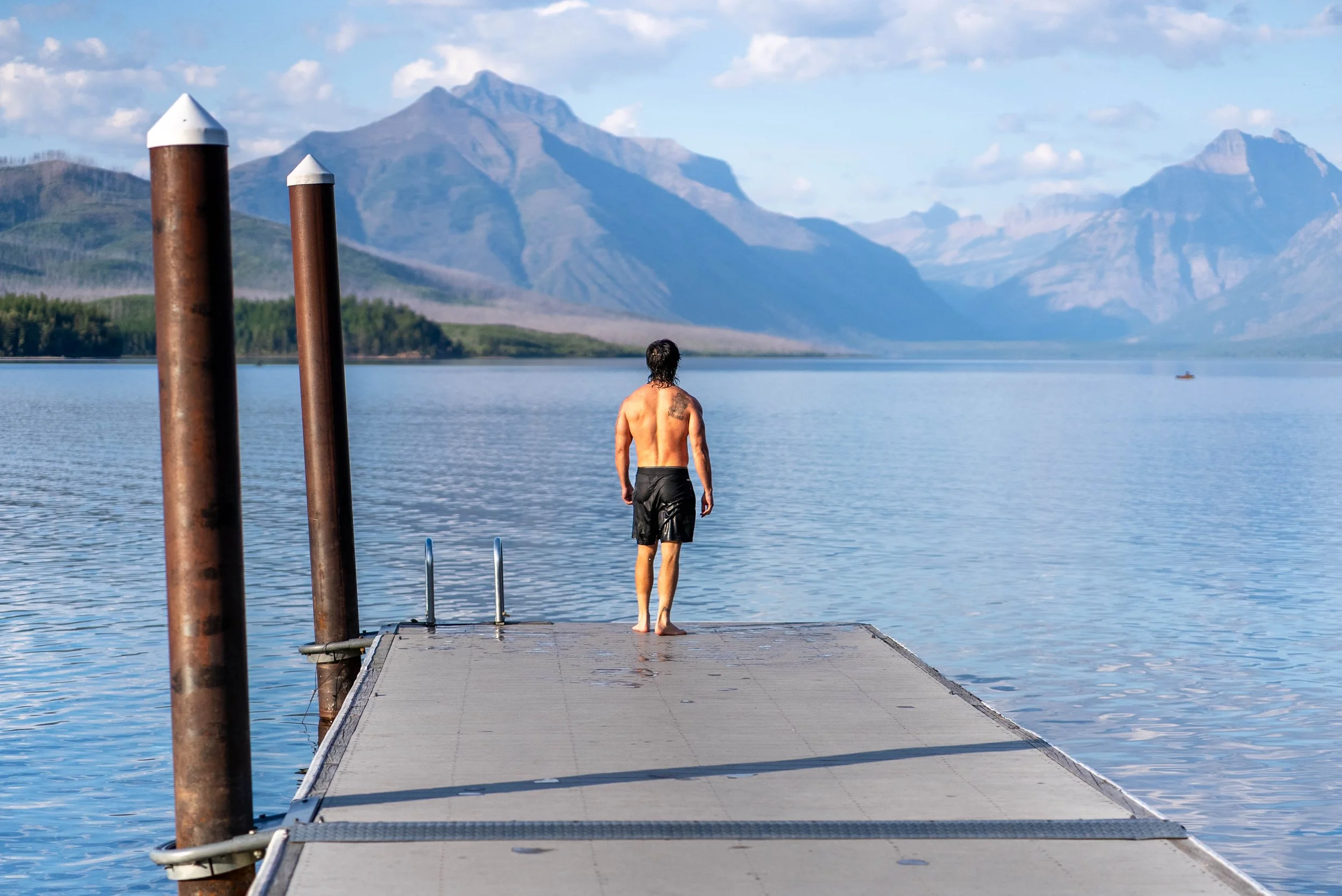 Standing on the deck at Apgar Village looking out at McDonald Lake