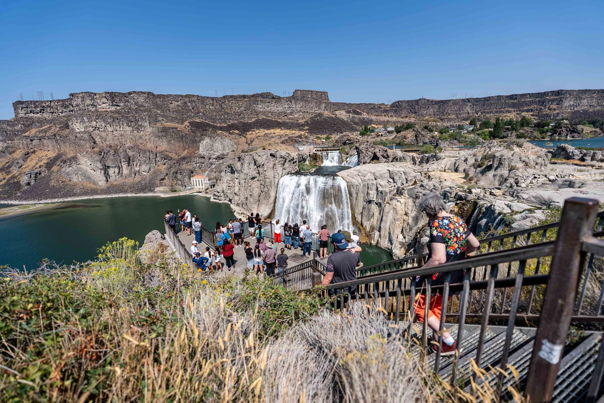 Huge crowd at the main viewing point at Shoshone Falls