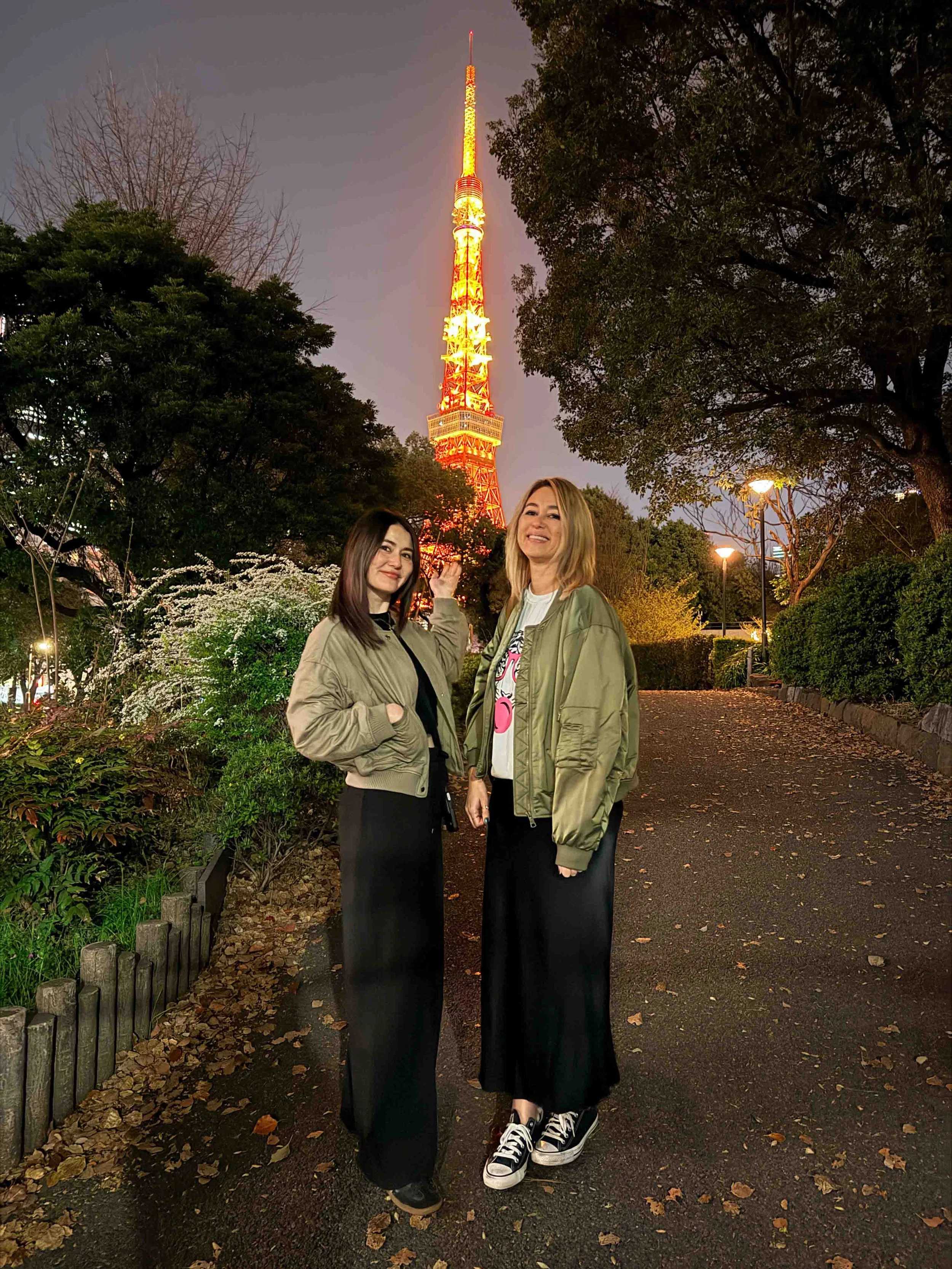Tokyo tower behind two women