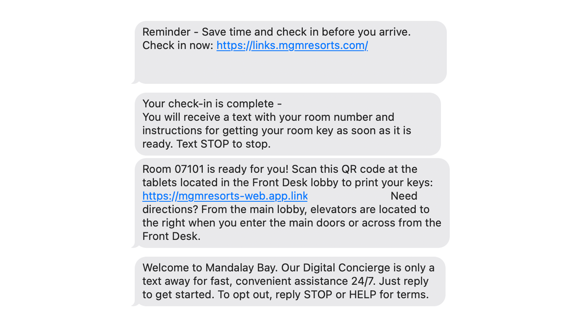 Checking in via text message at Mandalay Bay
