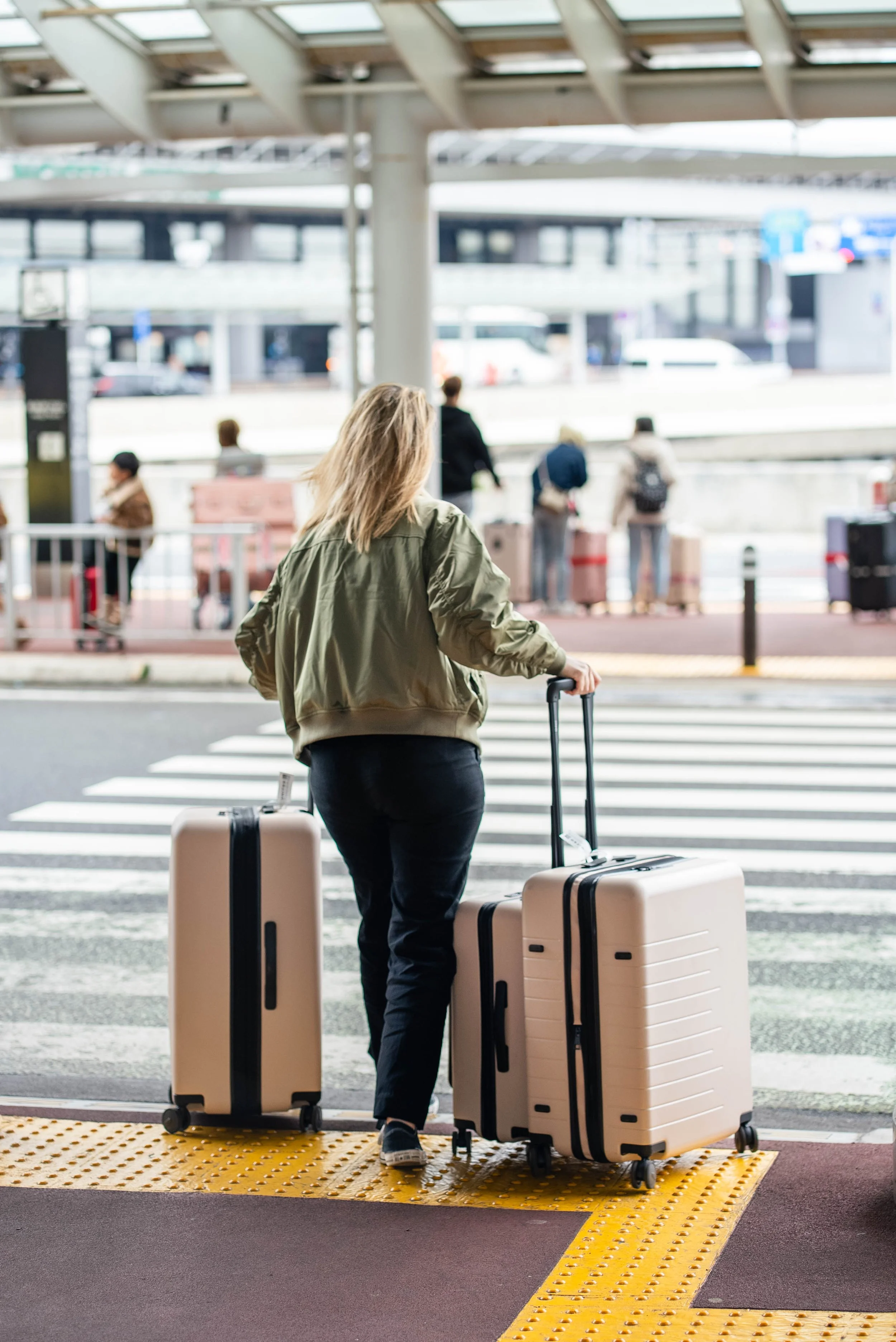 Crossing the street at the airport