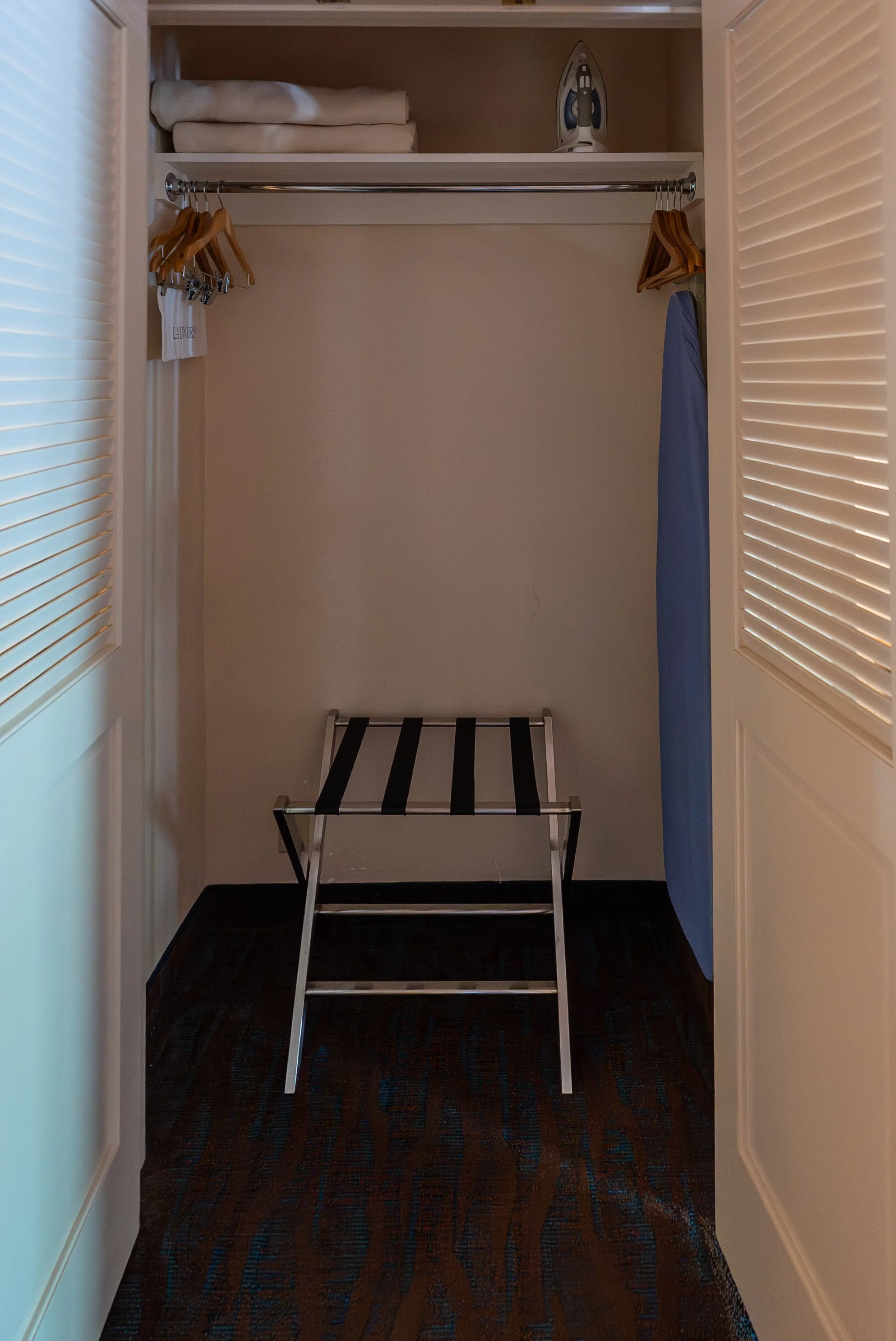 Closet space with luggage rack
