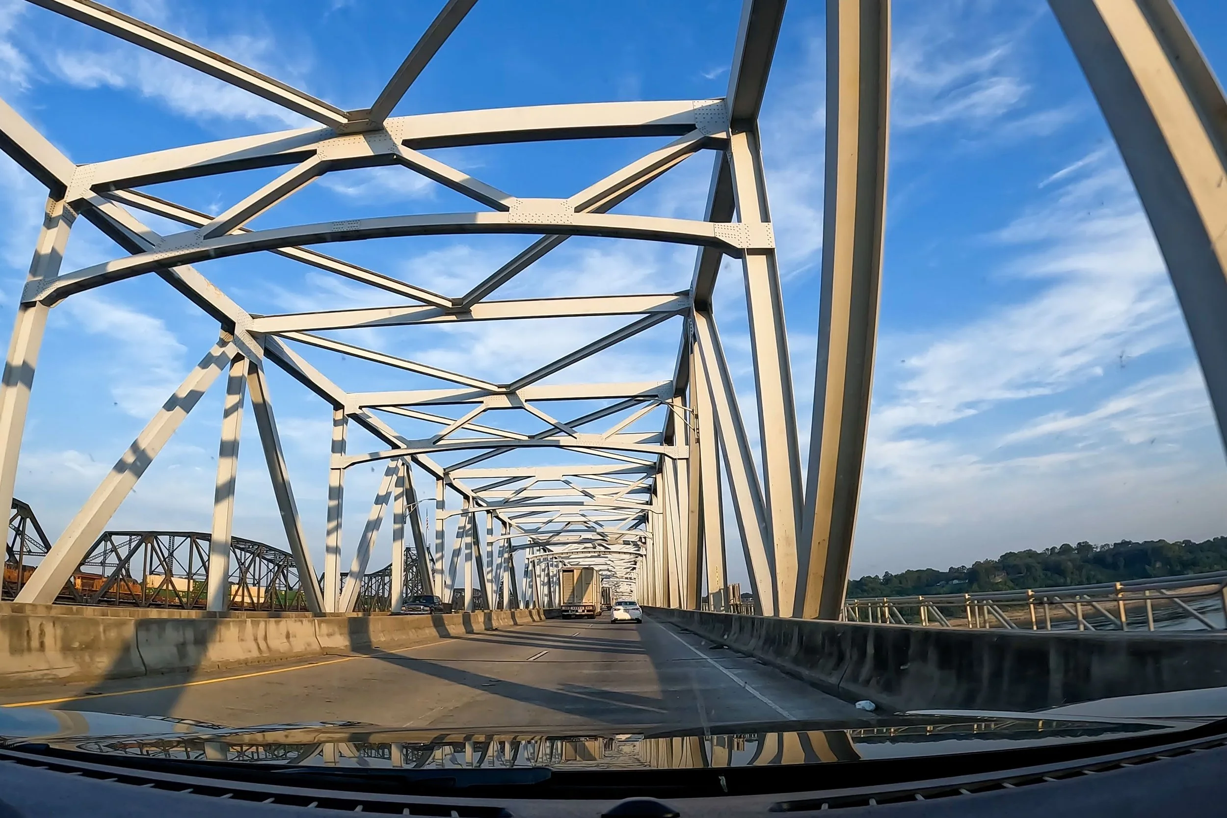 Driving on bridge near Mississippi