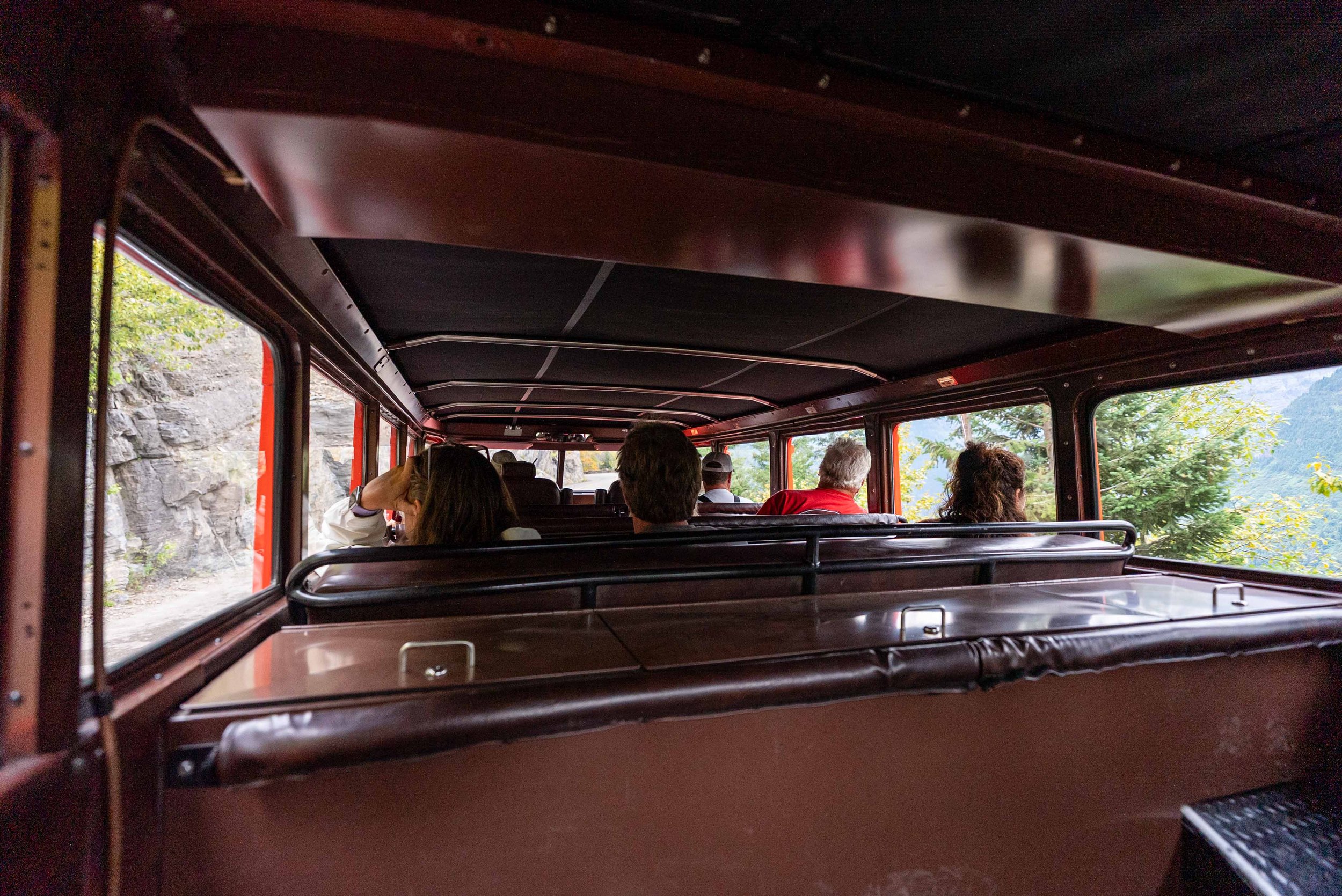 Inside view of the 17-passenger vintage bus