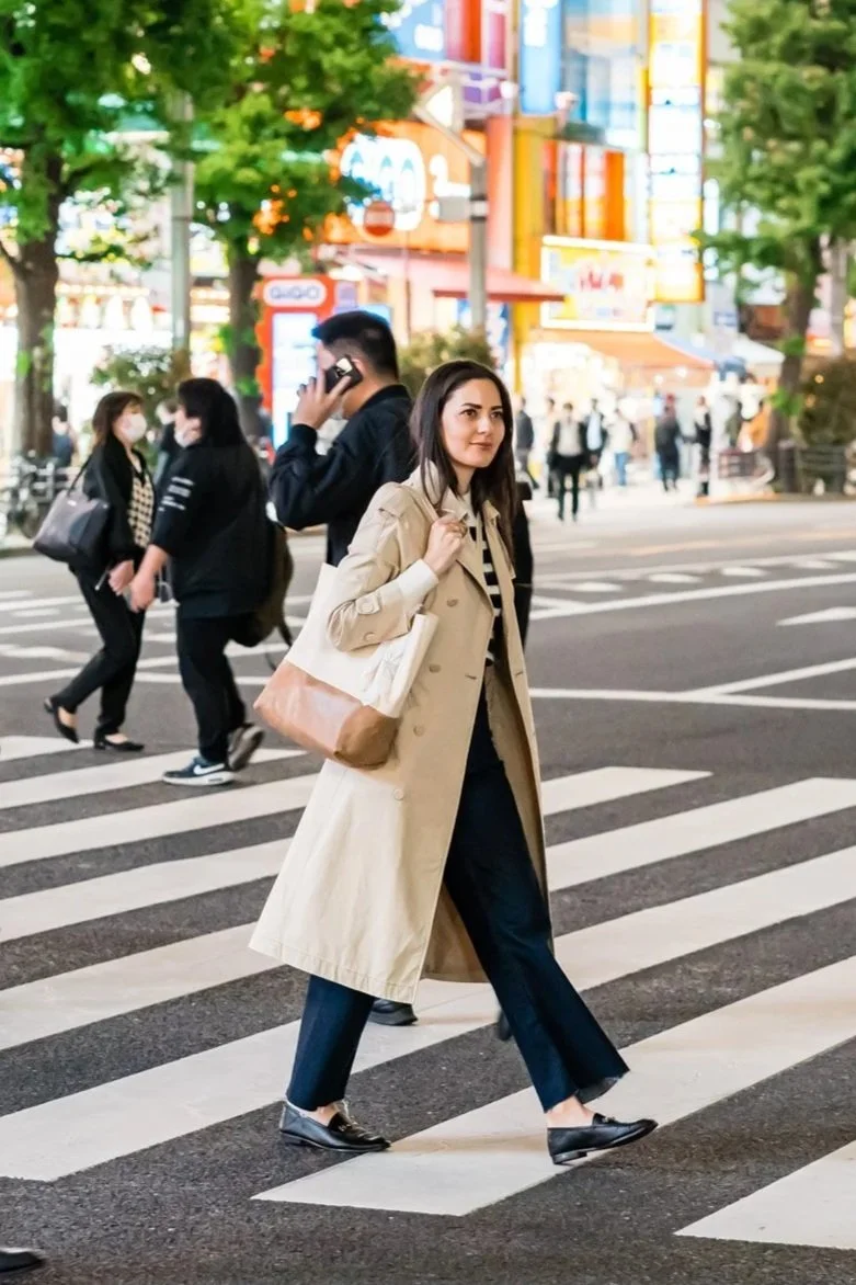 wearing a trench coat