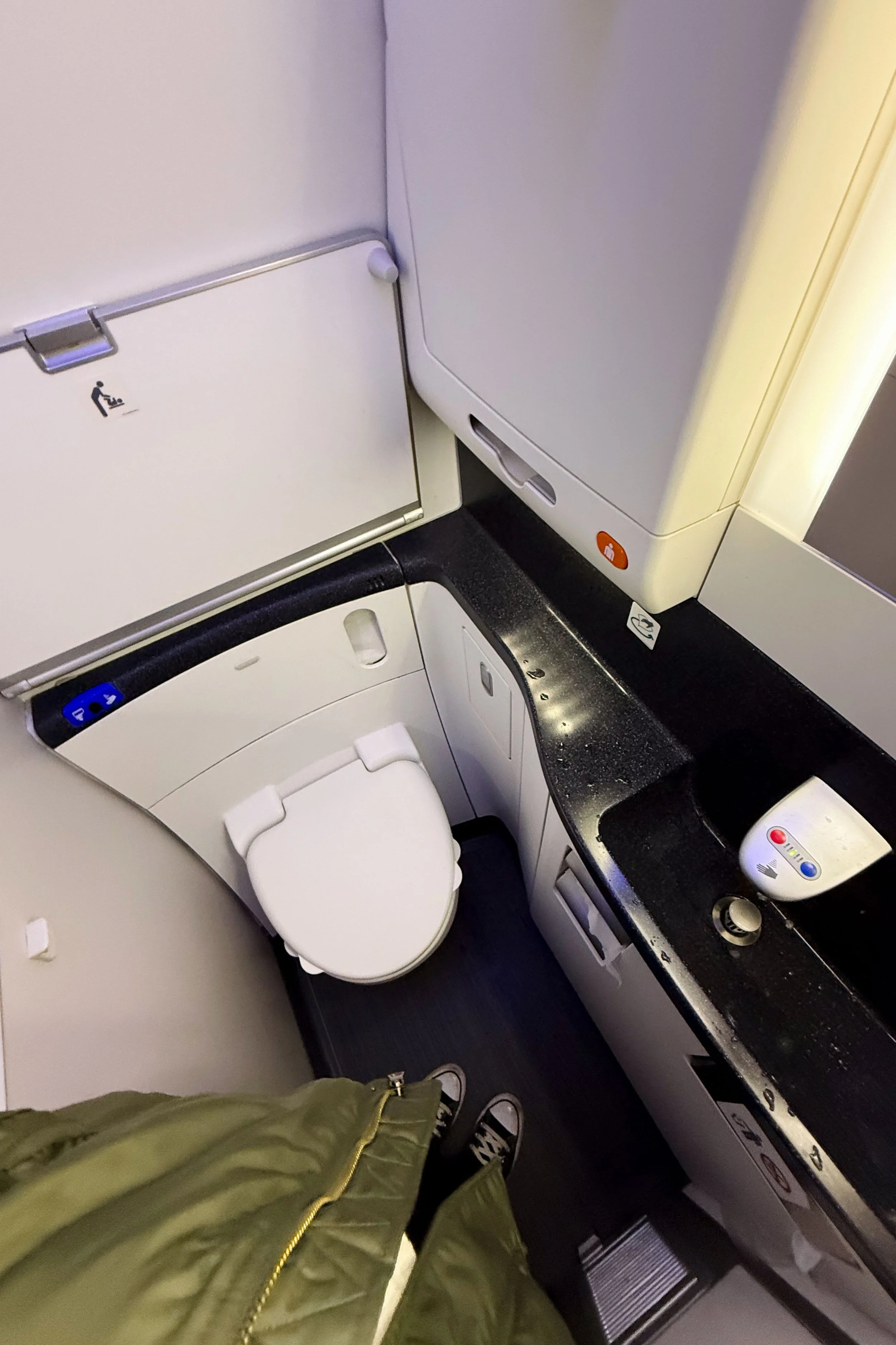 The smaller lavatory on United