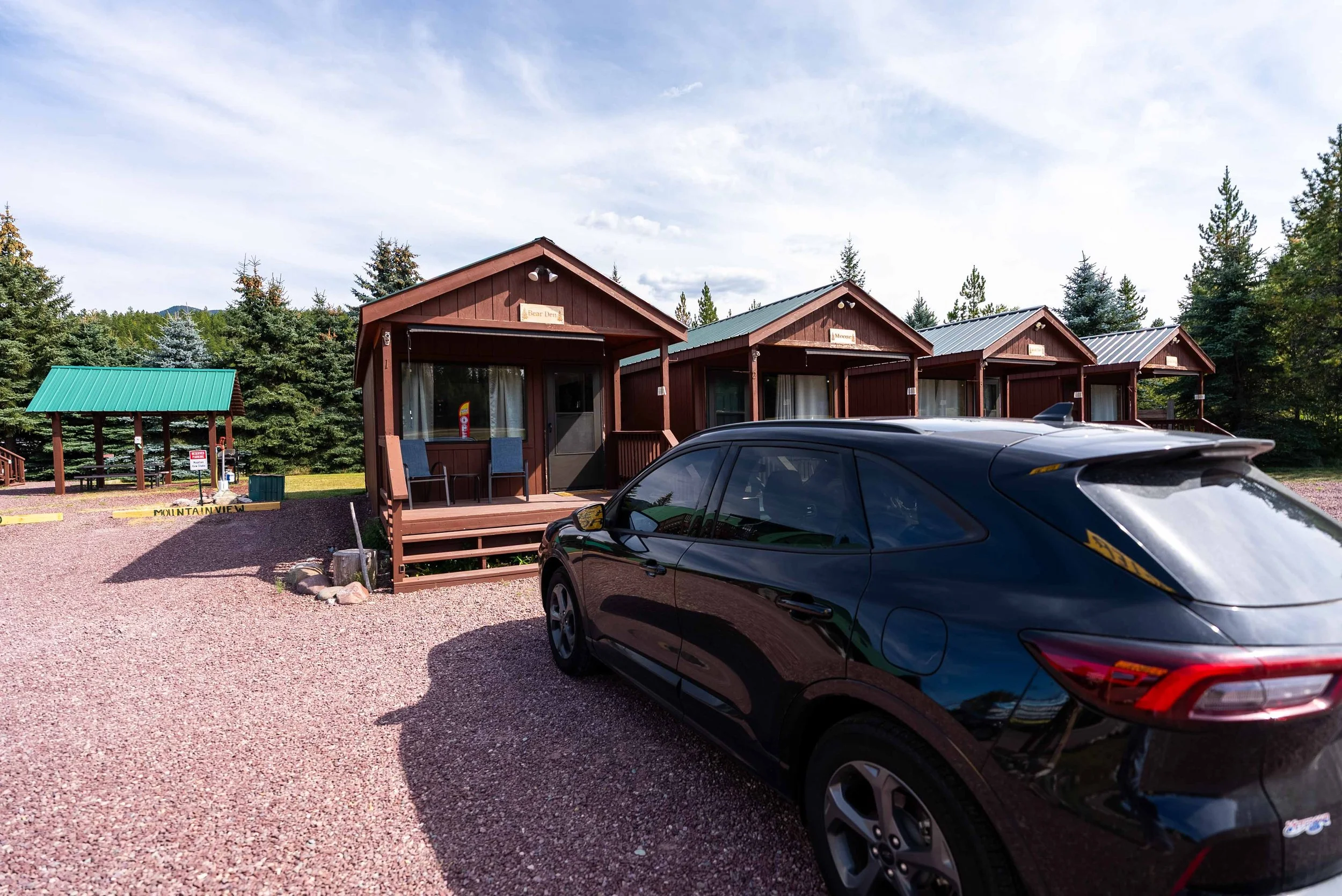 Car parked right in front of cabin