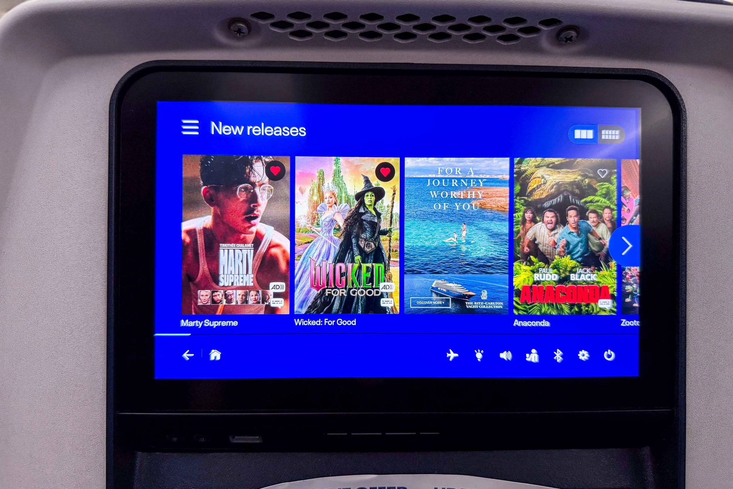 Movie selections on United's entertainment system