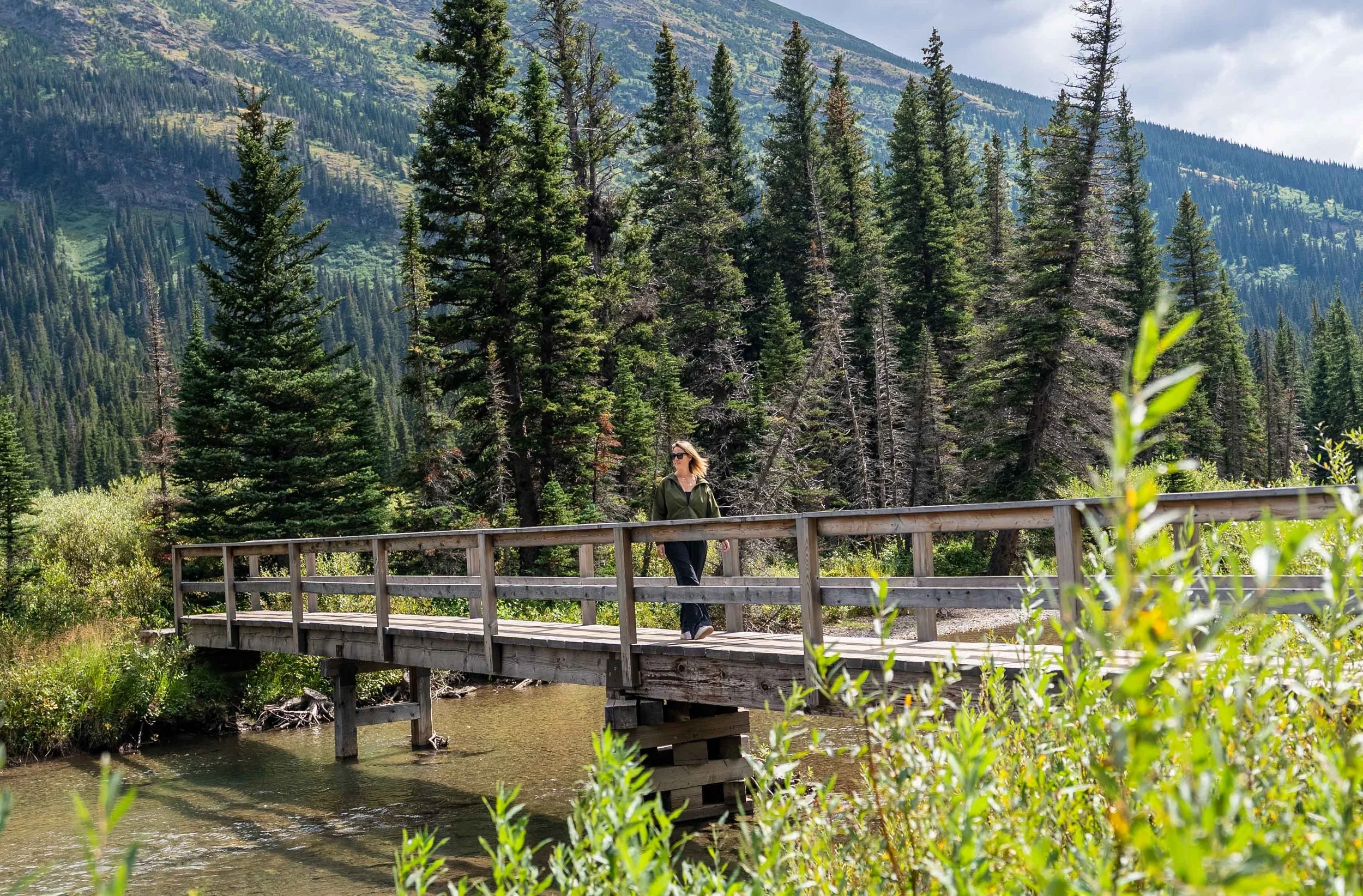 Walking across a bridge